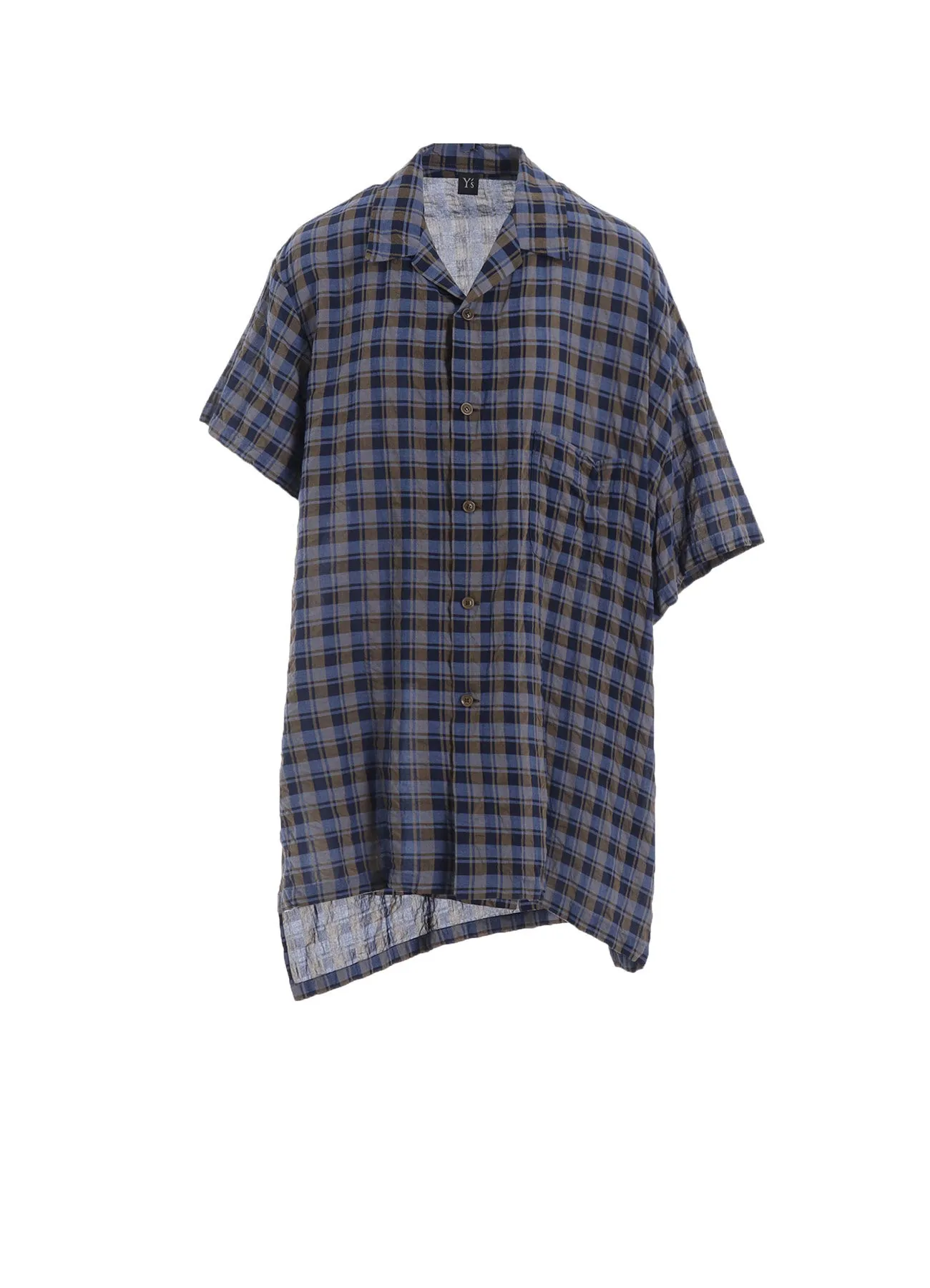 COTTON CUPRO MINI PLAID ASYMMETRIC SHIRT sold by Yohji Yamamoto