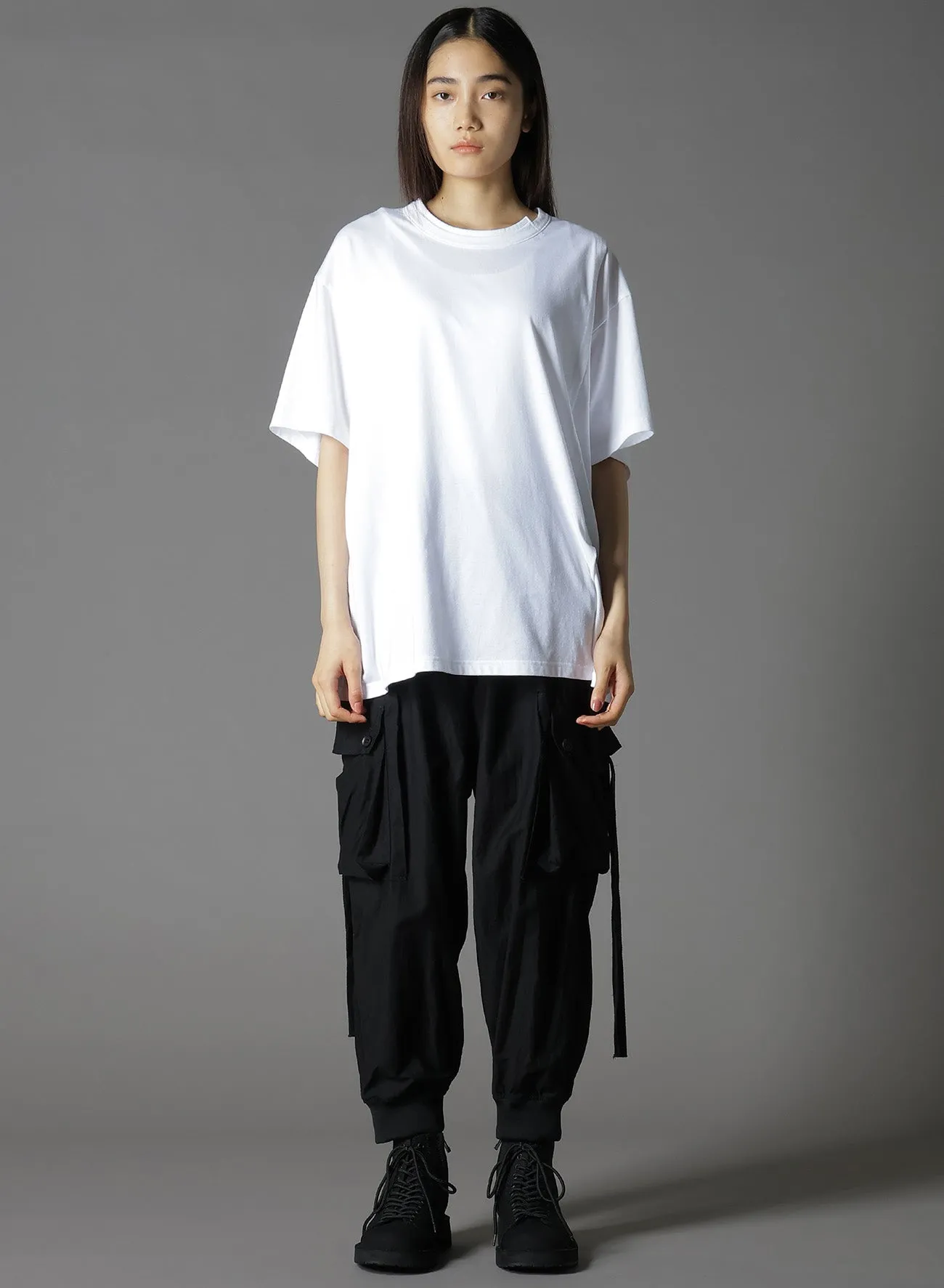 COTTON JERSEY T-SHIRT MIX TIERED T-SHIRT sold by Yohji Yamamoto product image thumbnail 3