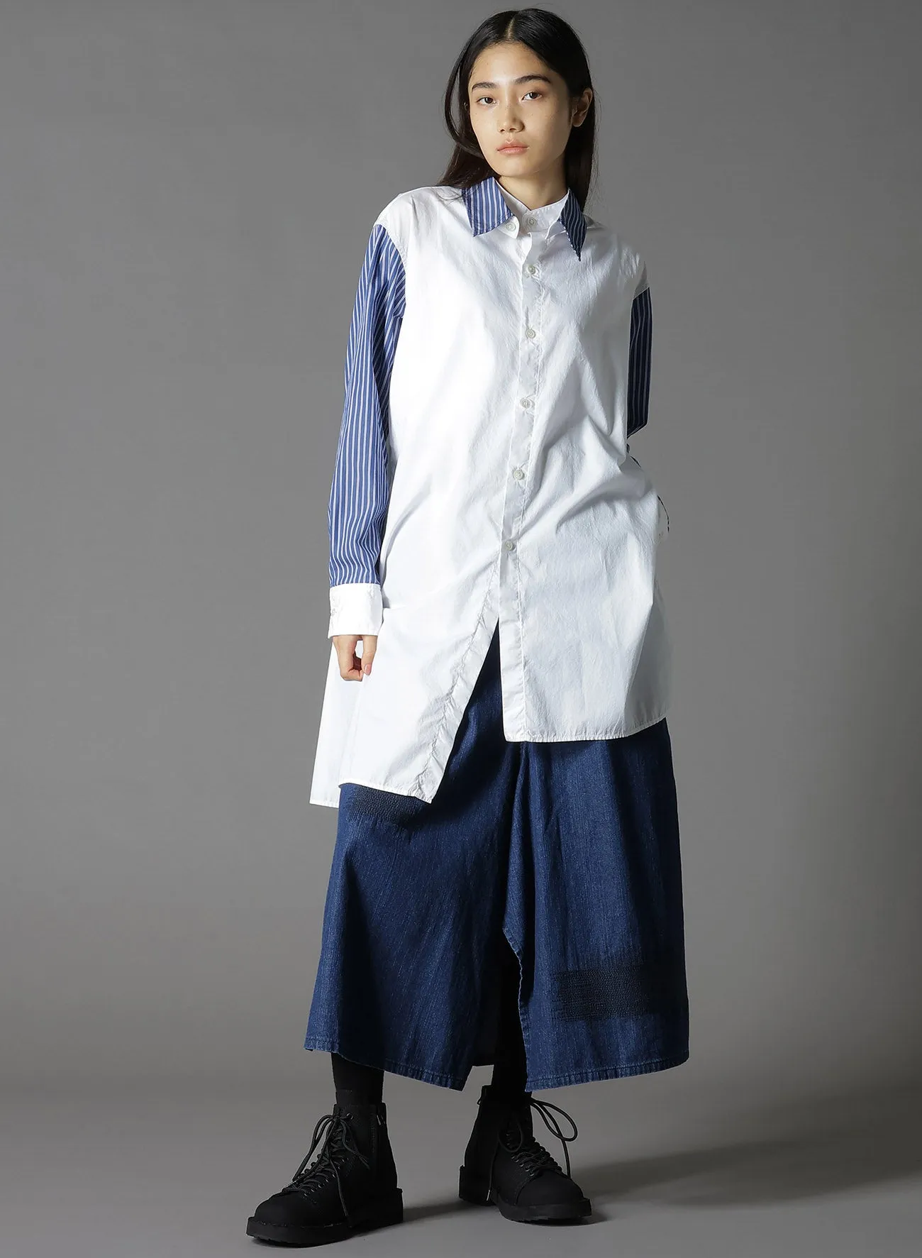 COTTON BROAD + STRIPE SWITCHING NON FUSIBLE SHIRTS sold by Yohji Yamamoto product image thumbnail 2