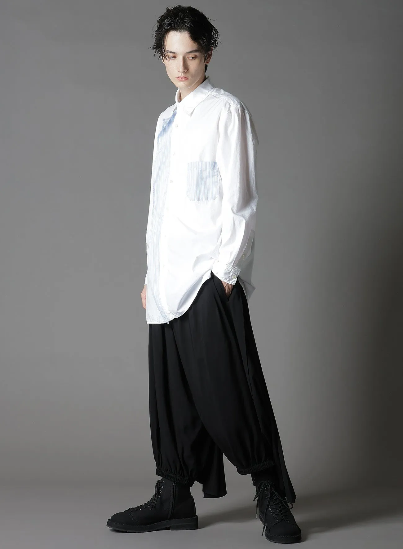 COTTON BROAD + STRIPE SWITCHING RUFFLE SHIRTS sold by Yohji Yamamoto product image thumbnail 2
