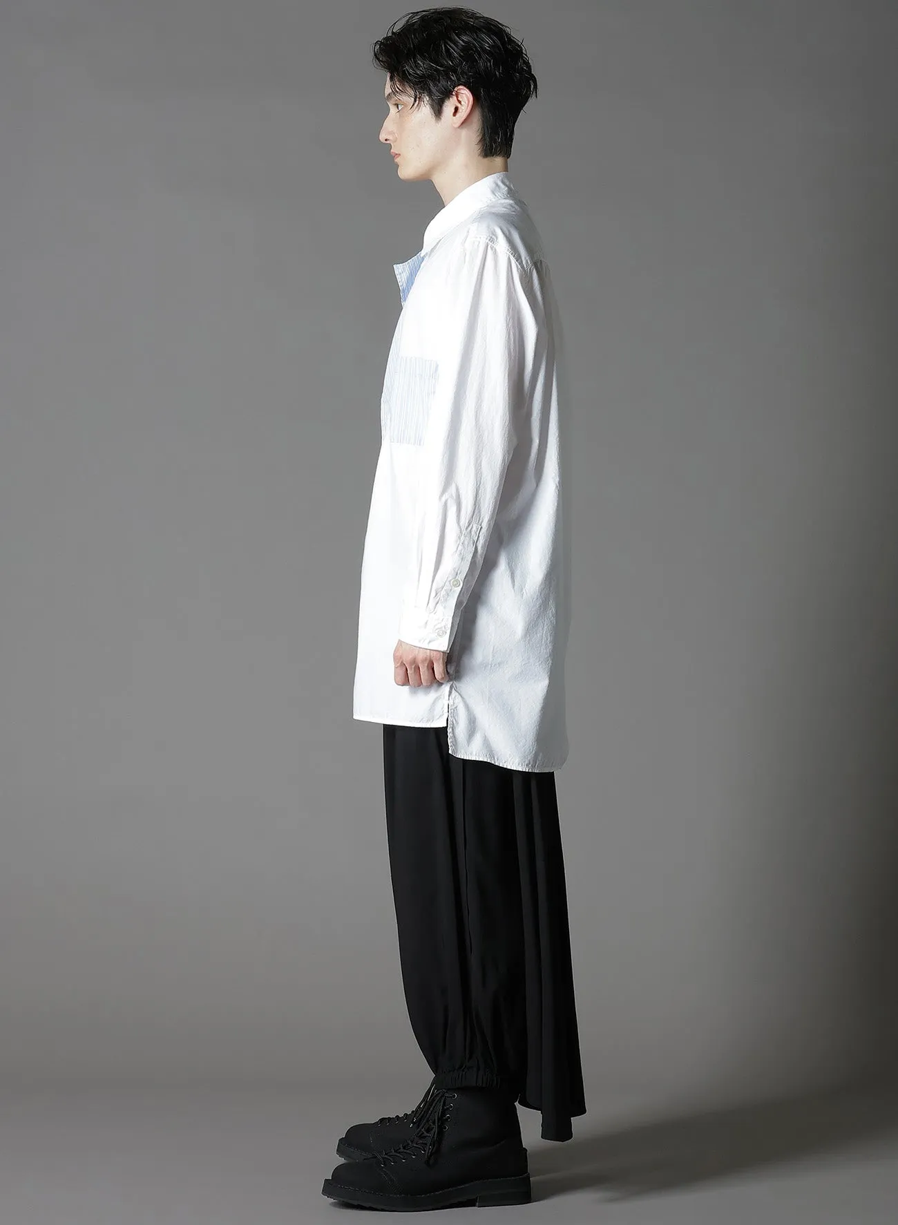 COTTON BROAD + STRIPE SWITCHING RUFFLE SHIRTS sold by Yohji Yamamoto product image thumbnail 4
