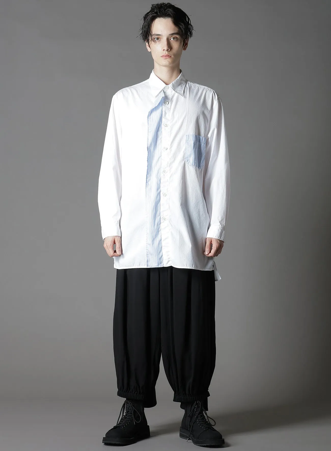 COTTON BROAD + STRIPE SWITCHING RUFFLE SHIRTS sold by Yohji Yamamoto product image thumbnail 3