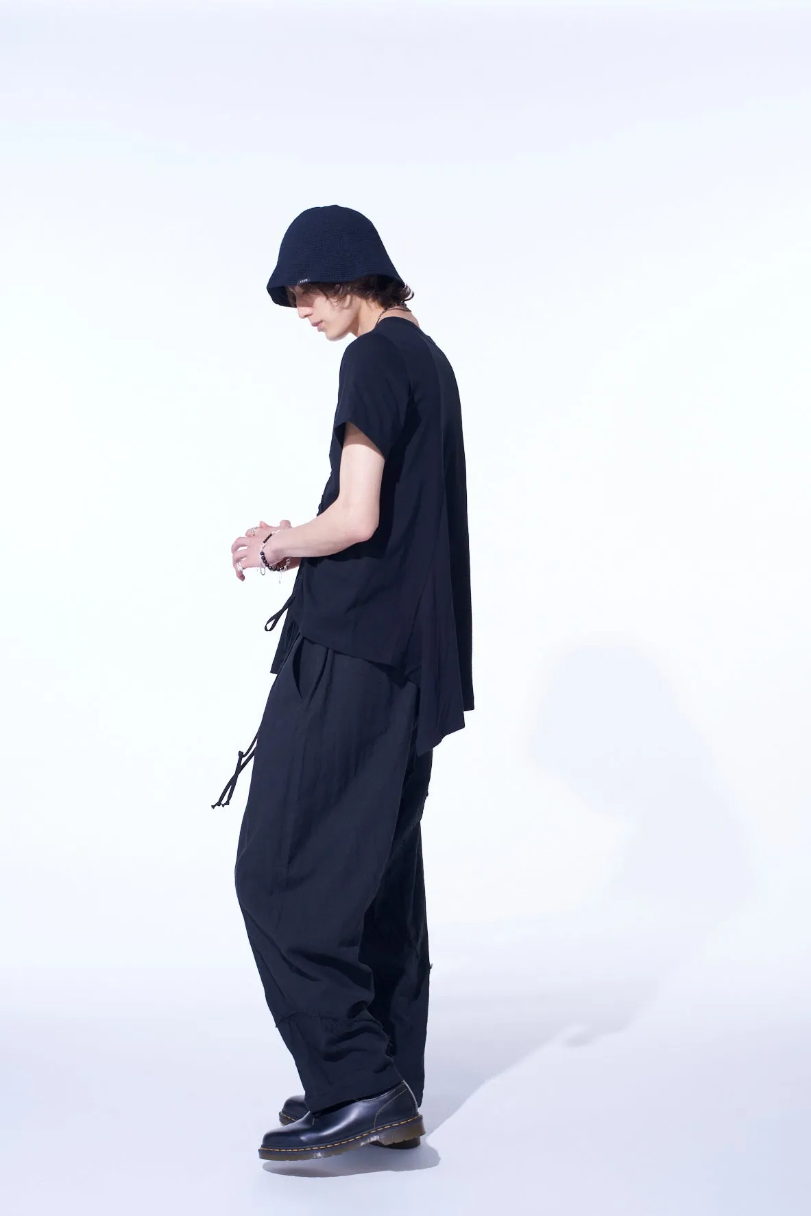 SOFT JERSEY ASYMMETRICAL T-SHIRT WITH GATHERED STRINGS sold by Yohji Yamamoto product image thumbnail 3