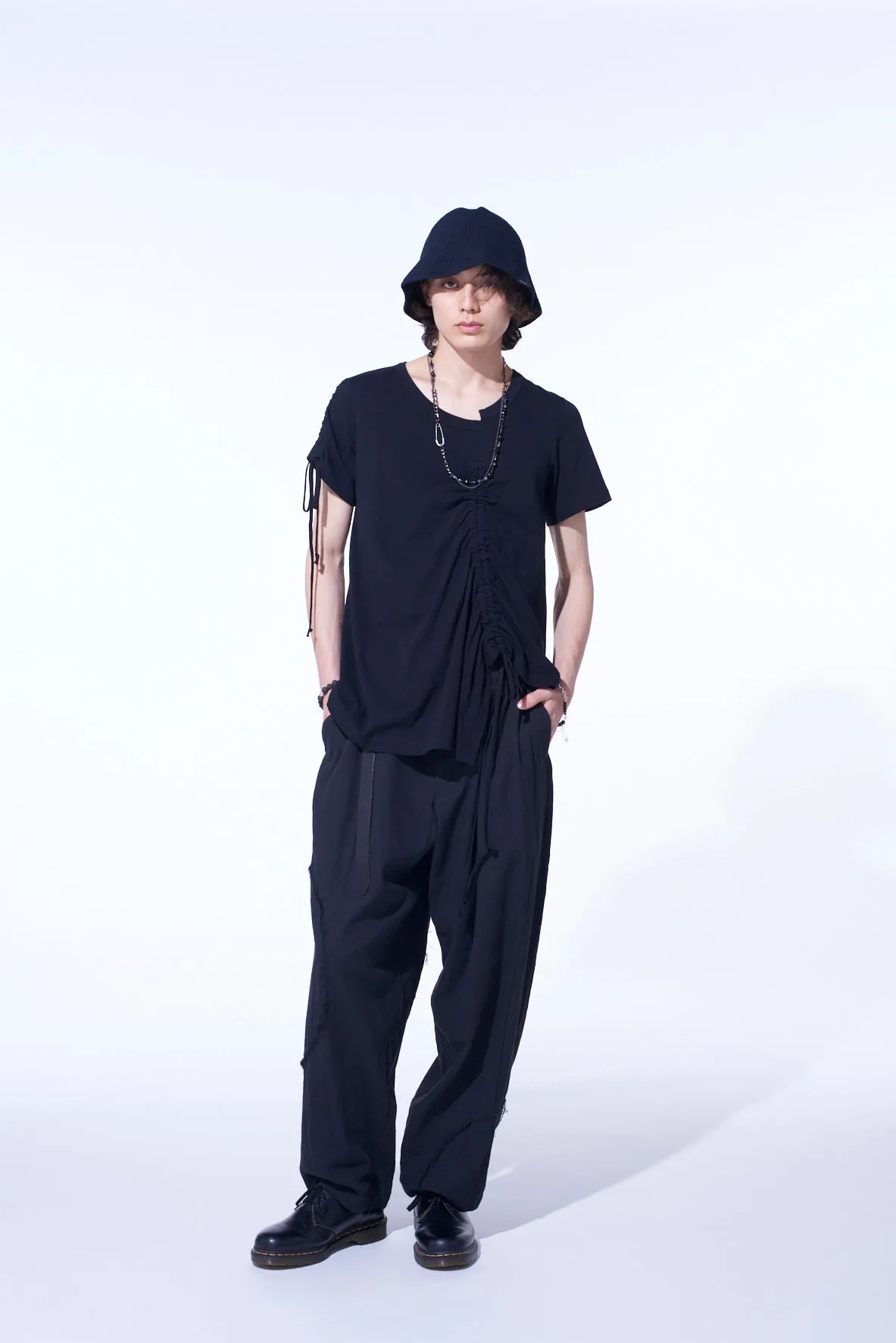 SOFT JERSEY ASYMMETRICAL T-SHIRT WITH GATHERED STRINGS sold by Yohji Yamamoto product image thumbnail 2