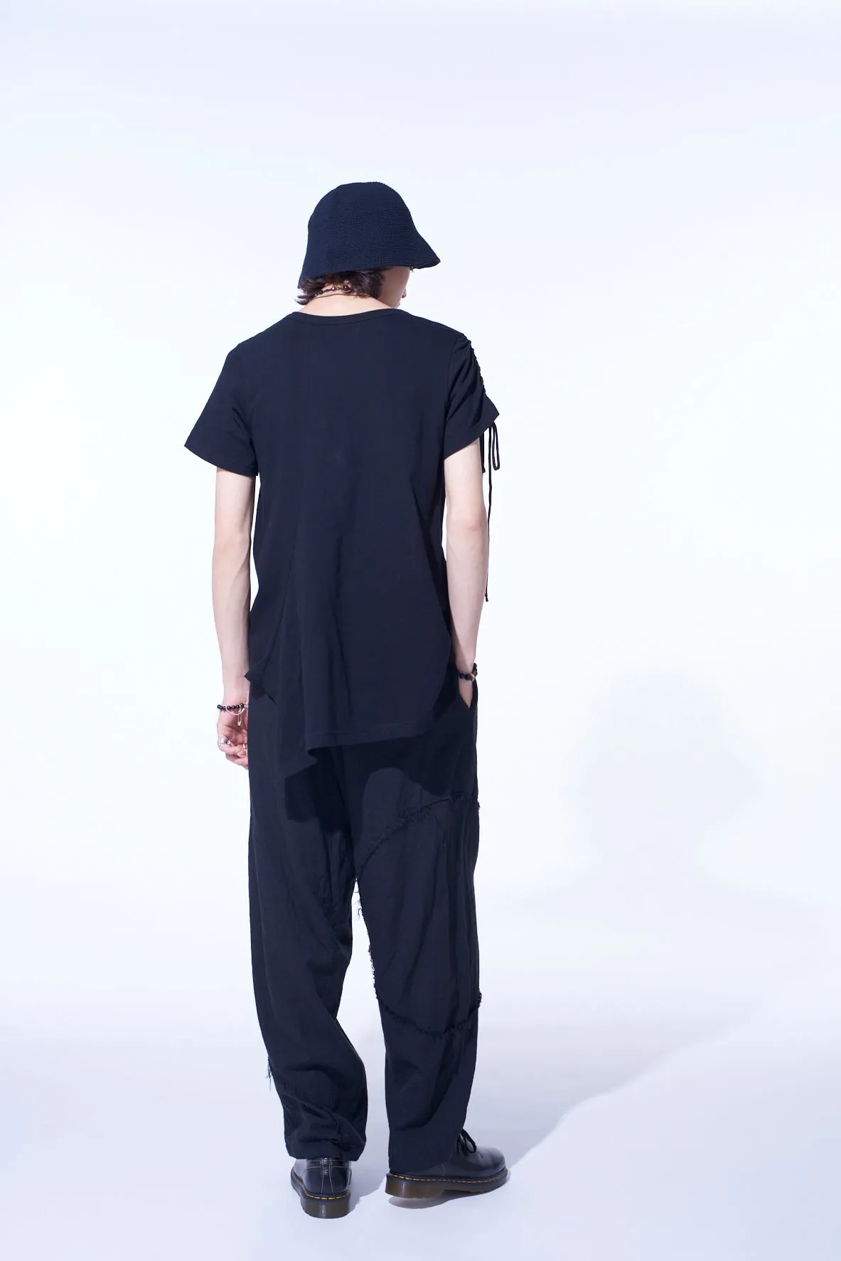 SOFT JERSEY ASYMMETRICAL T-SHIRT WITH GATHERED STRINGS sold by Yohji Yamamoto product image thumbnail 4