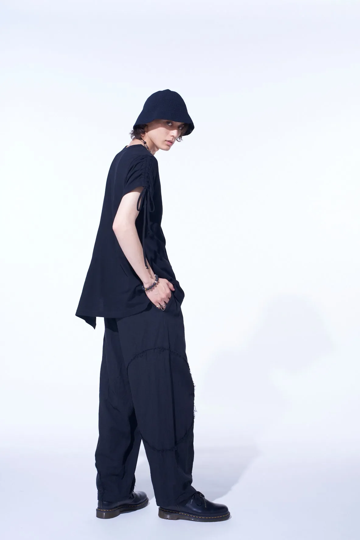 SOFT JERSEY ASYMMETRICAL T-SHIRT WITH GATHERED STRINGS sold by Yohji Yamamoto product image thumbnail 5