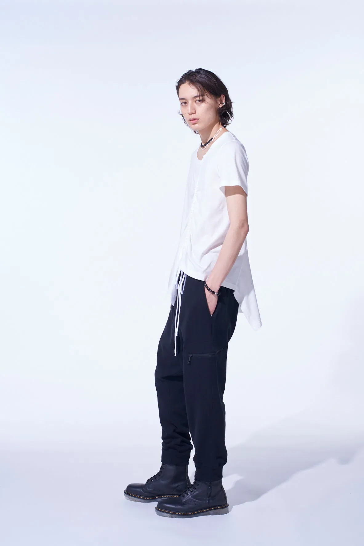 SOFT JERSEY ASYMMETRICAL T-SHIRT WITH GATHERED STRINGS sold by Yohji Yamamoto product image thumbnail 3