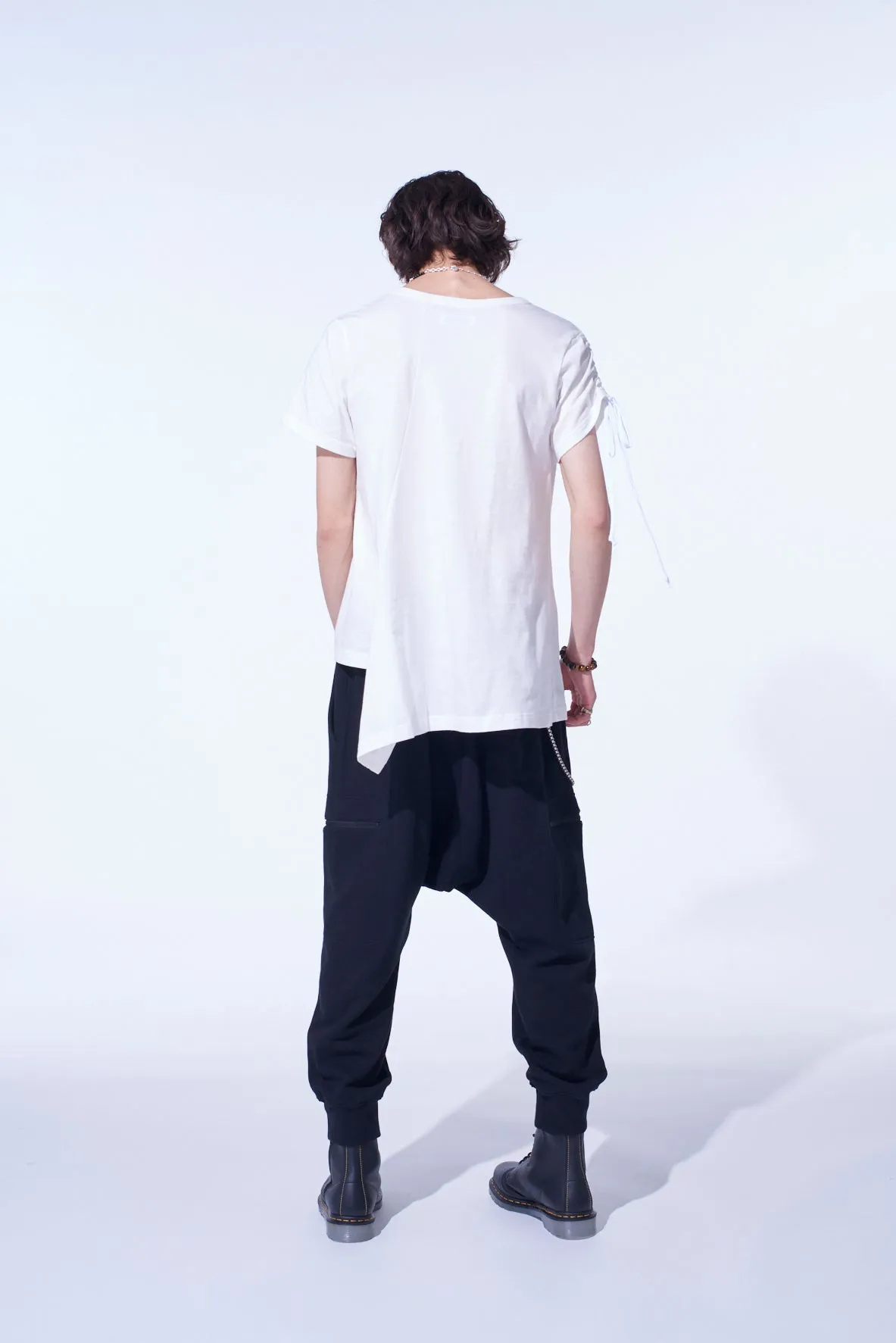 SOFT JERSEY ASYMMETRICAL T-SHIRT WITH GATHERED STRINGS sold by Yohji Yamamoto product image thumbnail 4