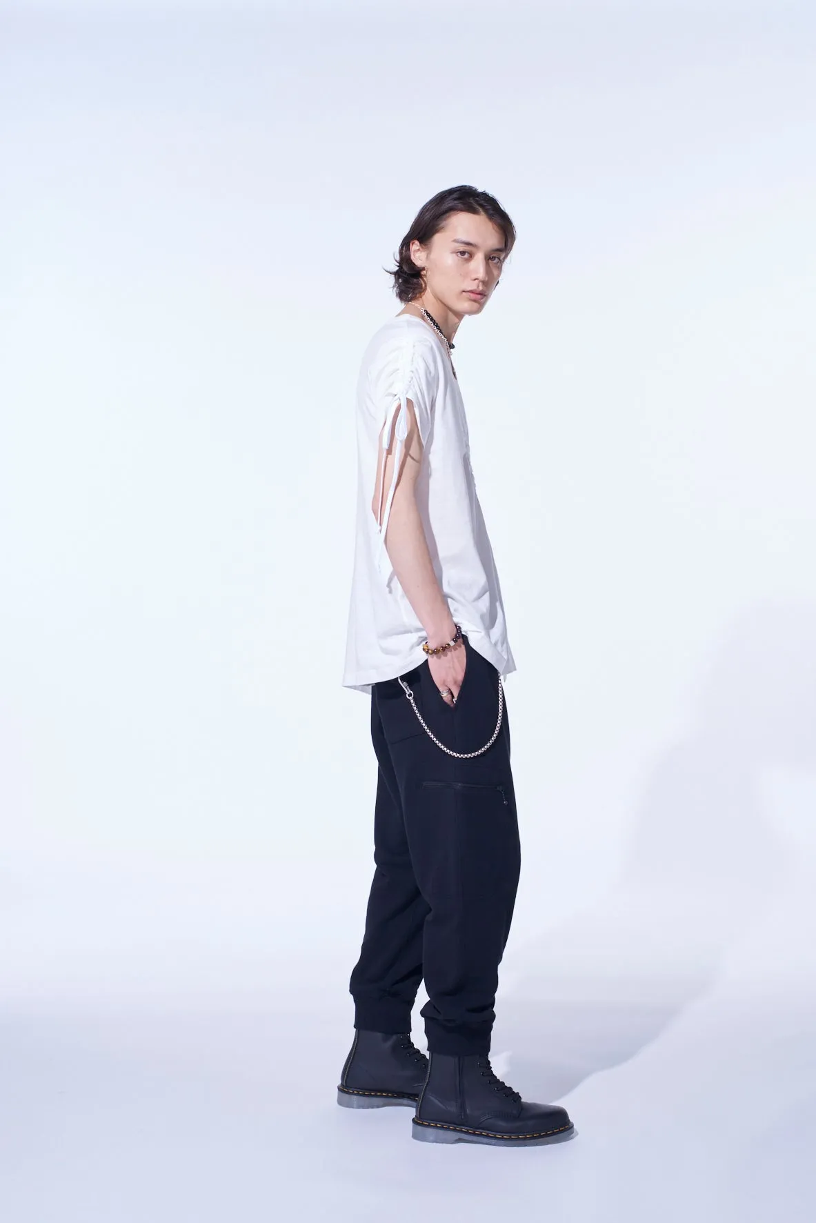 SOFT JERSEY ASYMMETRICAL T-SHIRT WITH GATHERED STRINGS sold by Yohji Yamamoto product image thumbnail 5