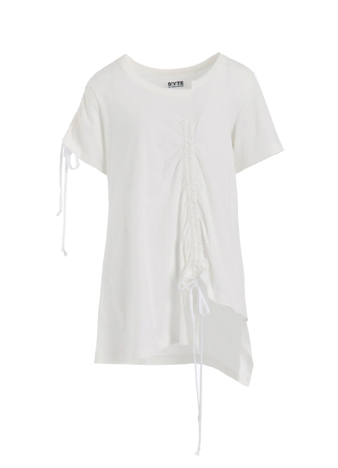 SOFT JERSEY ASYMMETRICAL T-SHIRT WITH GATHERED STRINGS sold by Yohji Yamamoto