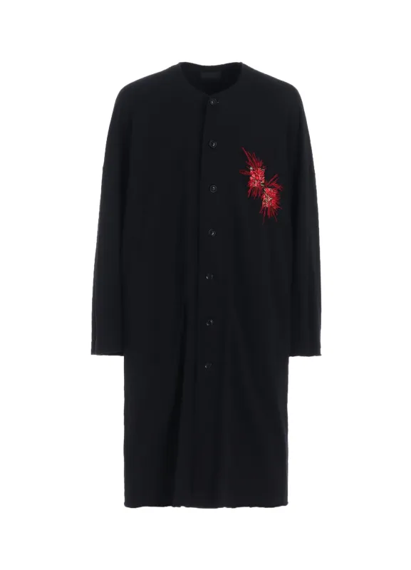 CLASSIC JERSEY TYROLEAN EMBROIDERY COLLARLESS LONG CARDIGAN sold by Yohji Yamamoto