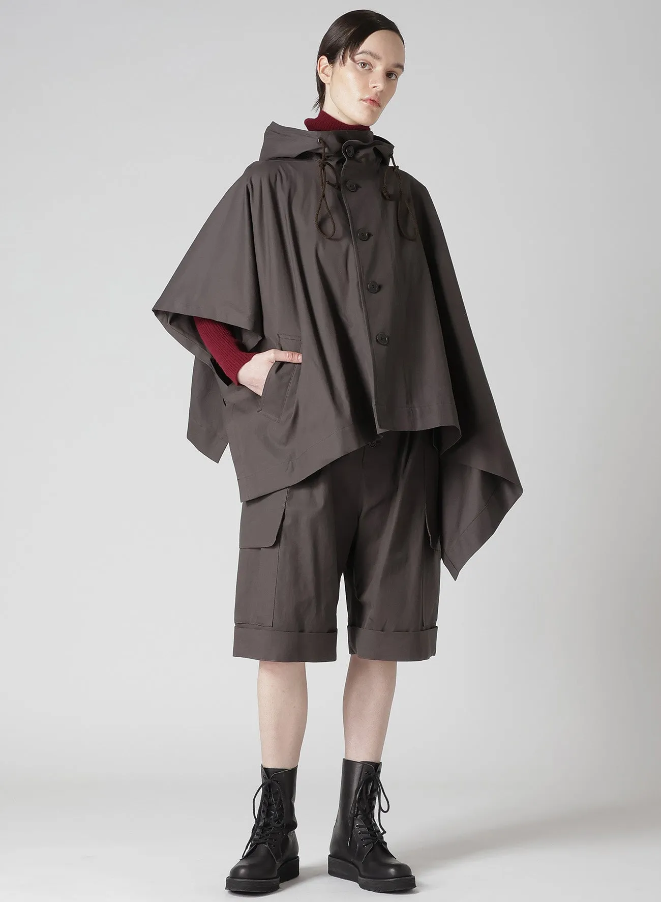 HIGH-TWISTED GABARDINE HODDED CAPE COAT sold by Yohji Yamamoto product image thumbnail 3