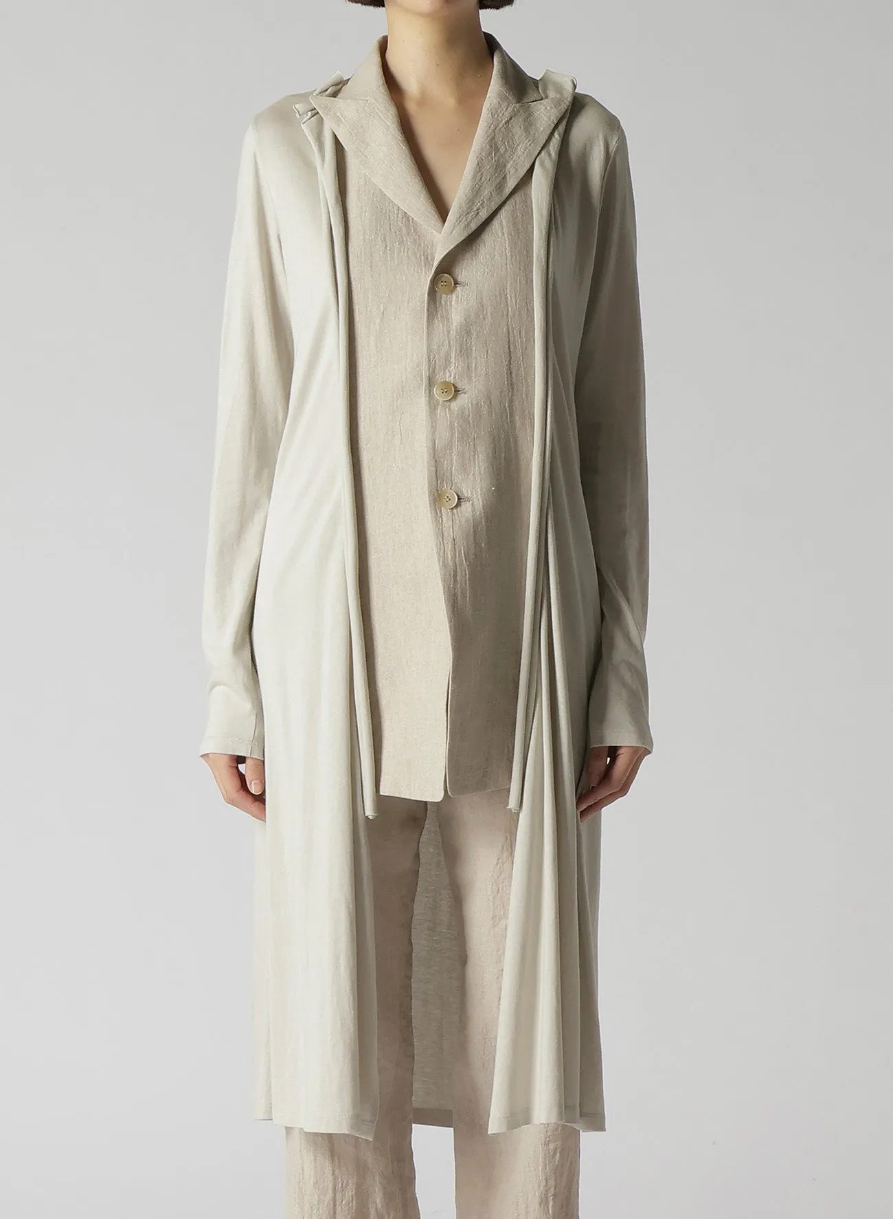 NATURAL WASHED LINEN COMBINATION LONG JACKET sold by Yohji Yamamoto product image thumbnail 2