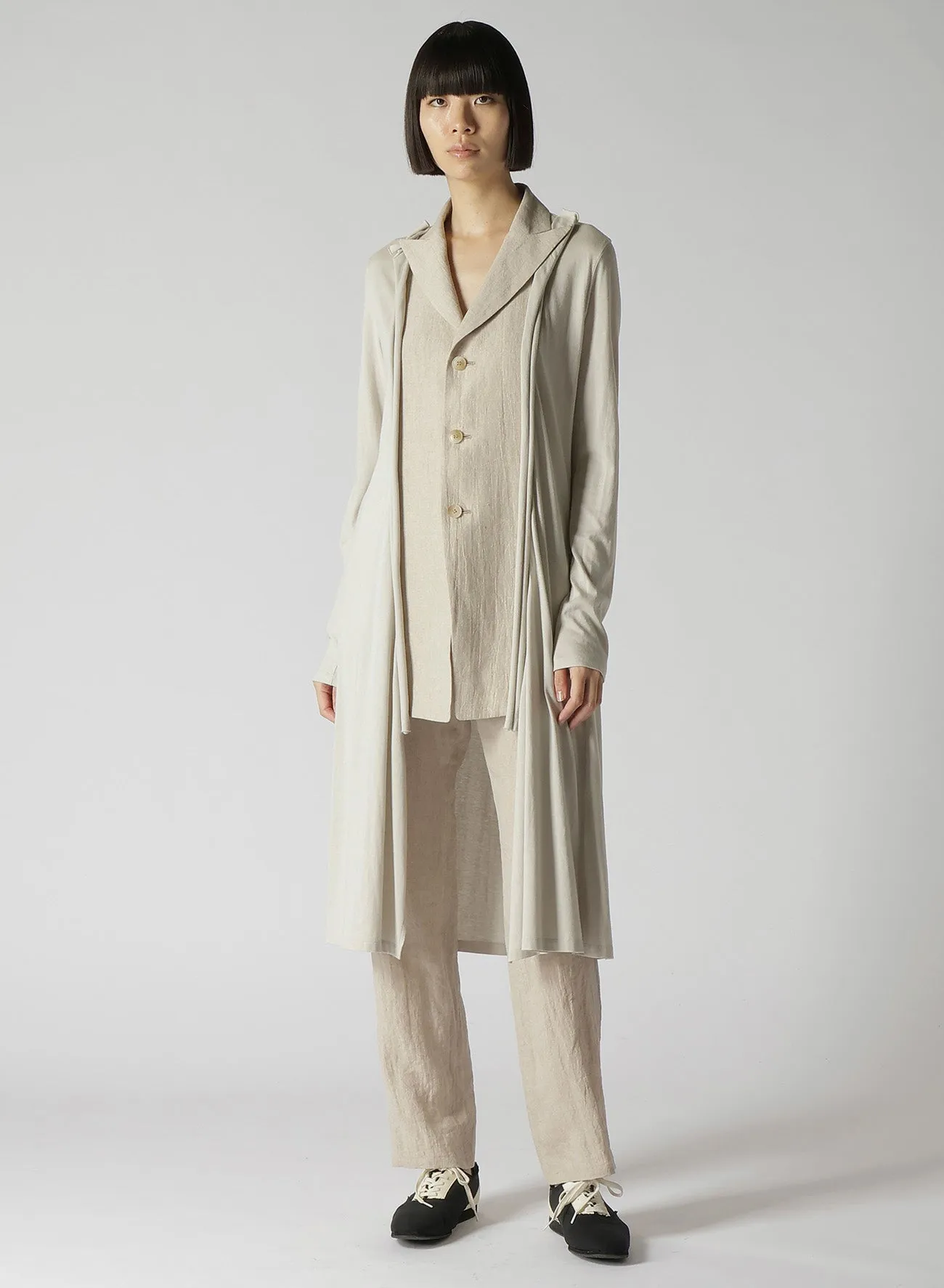 NATURAL WASHED LINEN COMBINATION LONG JACKET sold by Yohji Yamamoto product image thumbnail 3