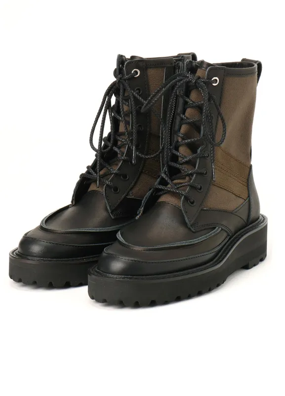 COTTON DUCK/LEATHER COMBINATION MILITARY BOOTS sold by Yohji Yamamoto
