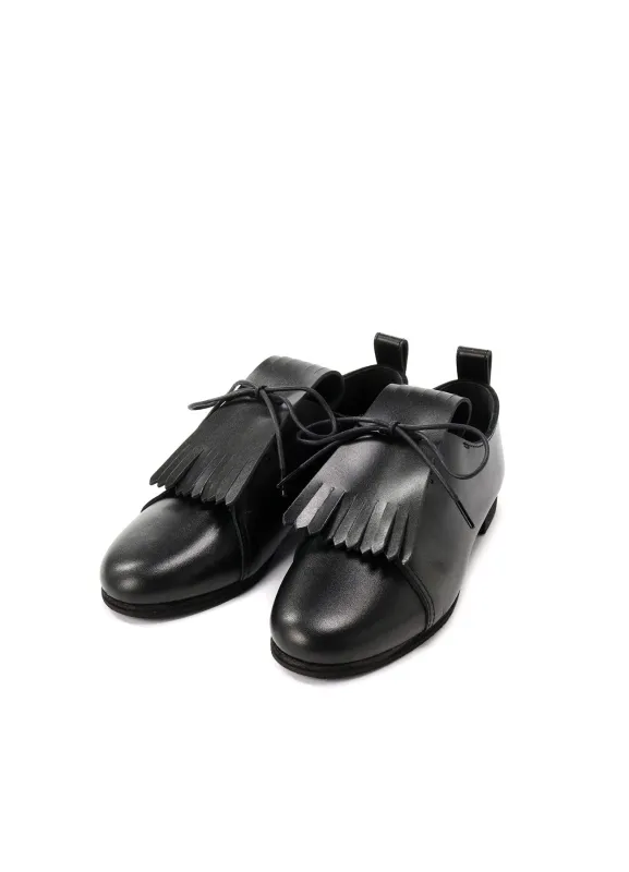 LEATHER LINEN COMBINATION LEATHER KILTIE LOW SHOES sold by Yohji Yamamoto