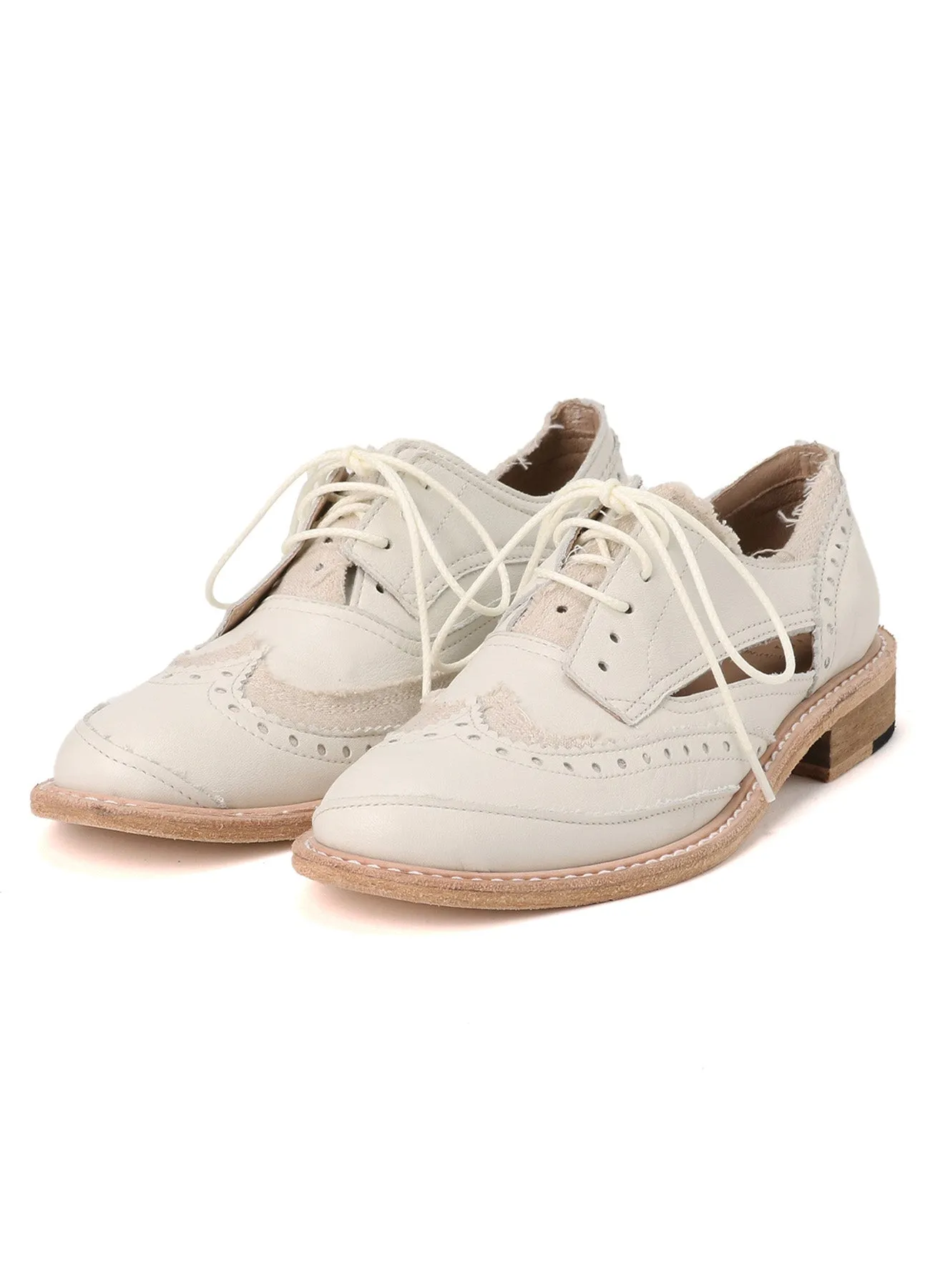 COTTON LINEN/LEATHER COMBINATION WING CHIP SHOES sold by Yohji Yamamoto product image thumbnail 2