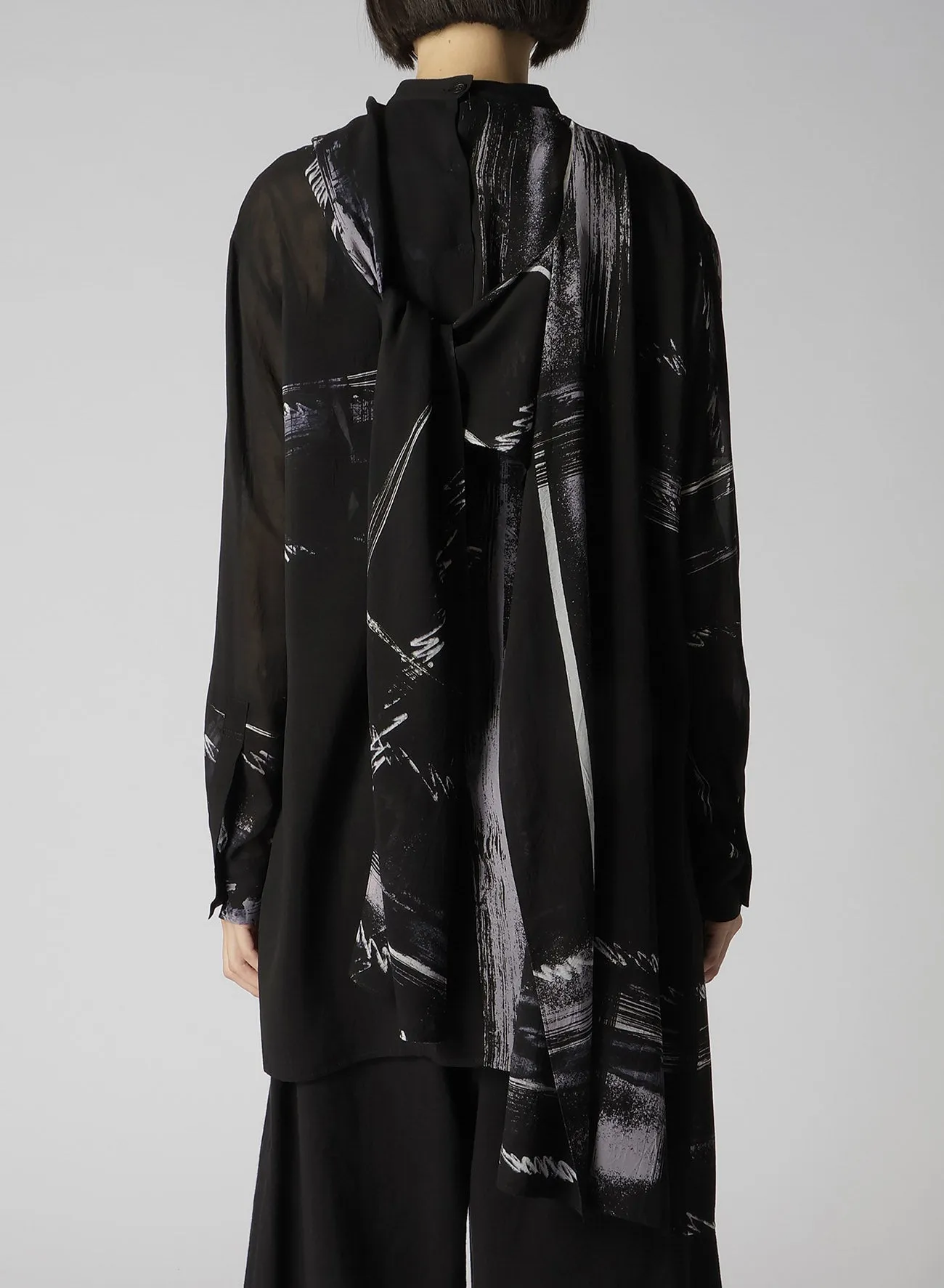 CU/ LAWN BLURRED CHECK BACK TIE BLOUSE sold by Yohji Yamamoto product image thumbnail 5