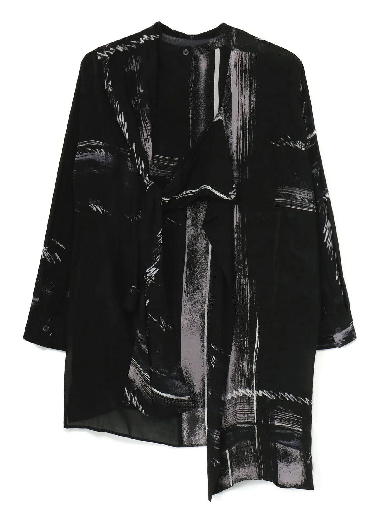CU/ LAWN BLURRED CHECK BACK TIE BLOUSE sold by Yohji Yamamoto product image thumbnail 3