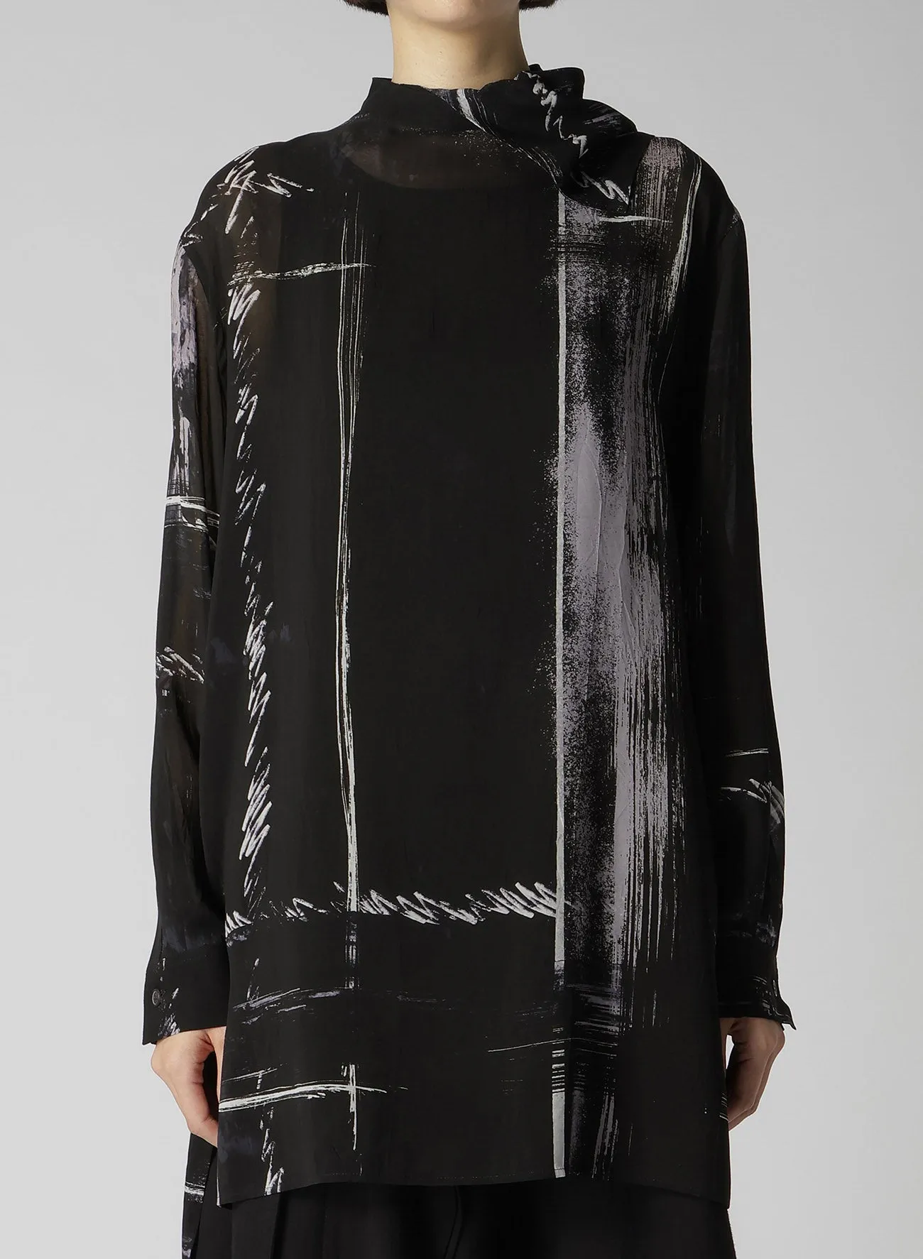 CU/ LAWN BLURRED CHECK BACK TIE BLOUSE sold by Yohji Yamamoto product image thumbnail 4