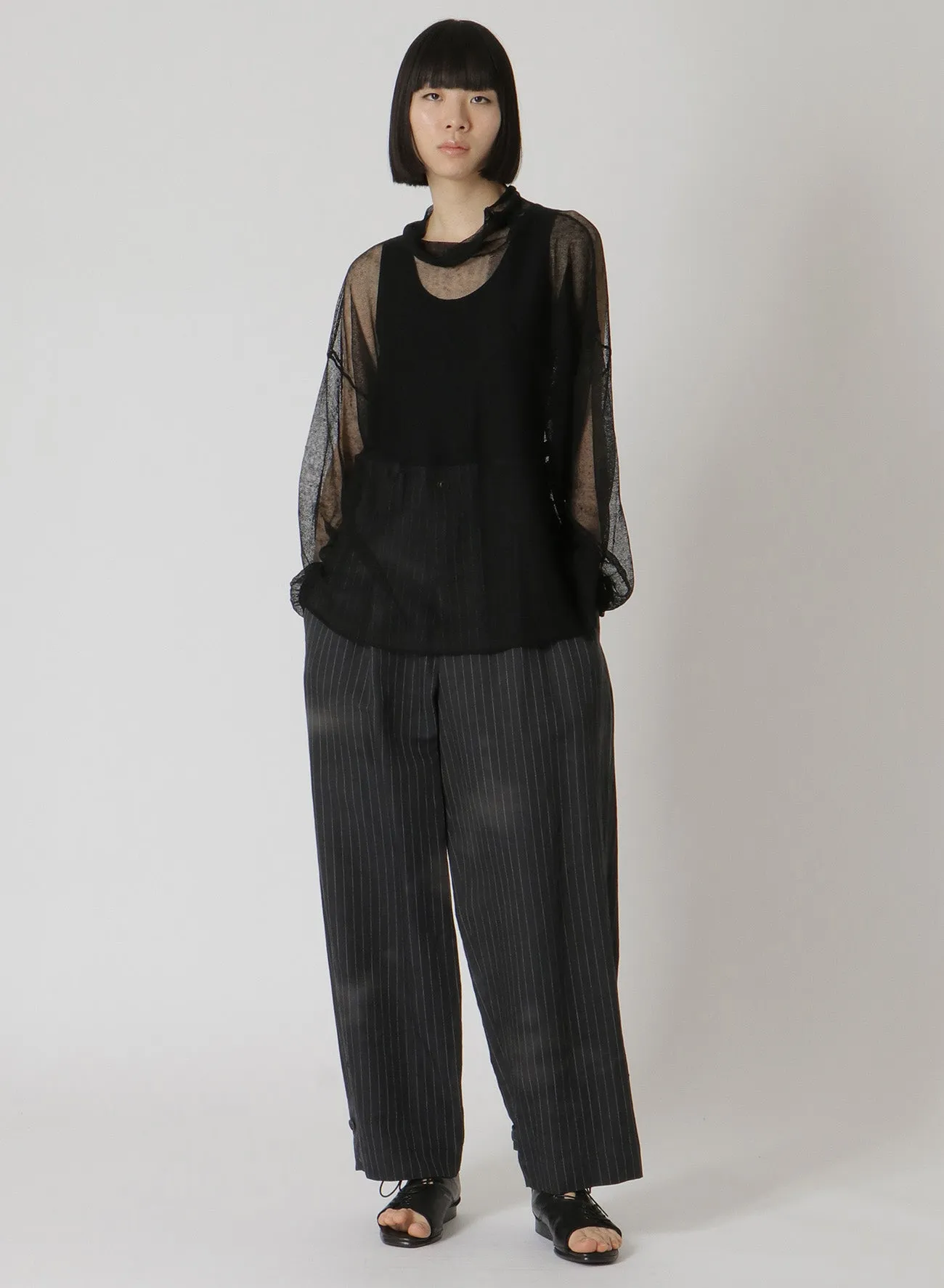 LINEN/COTTON PIN-STRIPE UNEVENLY DYED 2 PLEAT PANTS sold by Yohji Yamamoto product image thumbnail 4