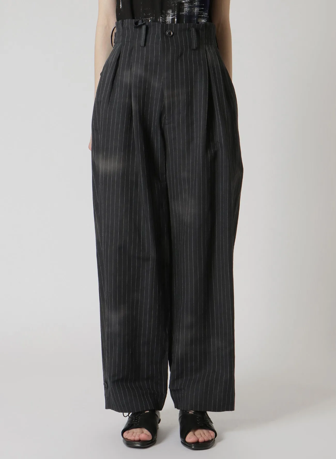 LINEN/COTTON PIN-STRIPE UNEVENLY DYED 2 PLEAT PANTS sold by Yohji Yamamoto product image thumbnail 5