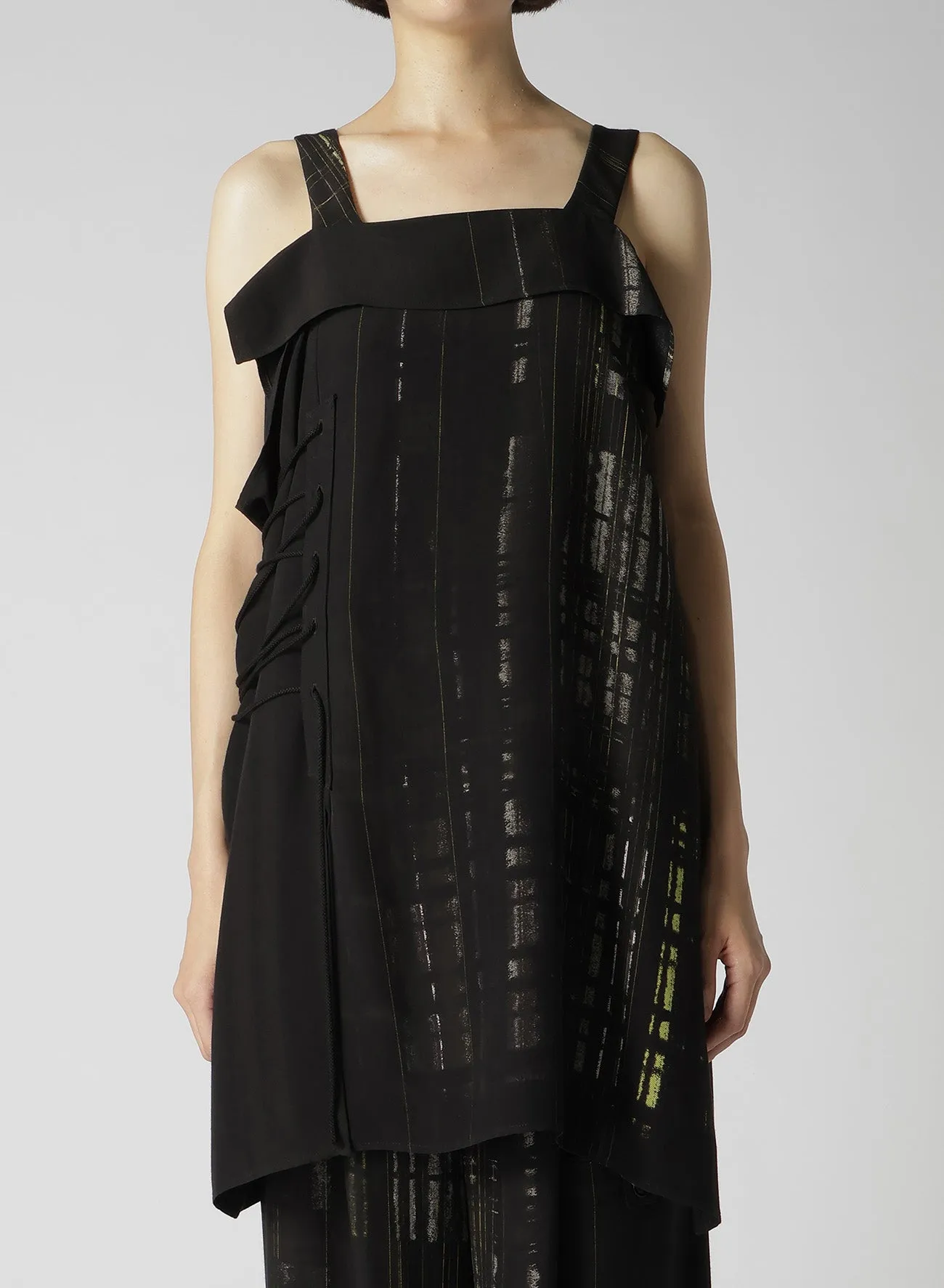 CU/RY HAND PAINTED PLAID PRINT LACE UP BLOUSE sold by Yohji Yamamoto product image thumbnail 4