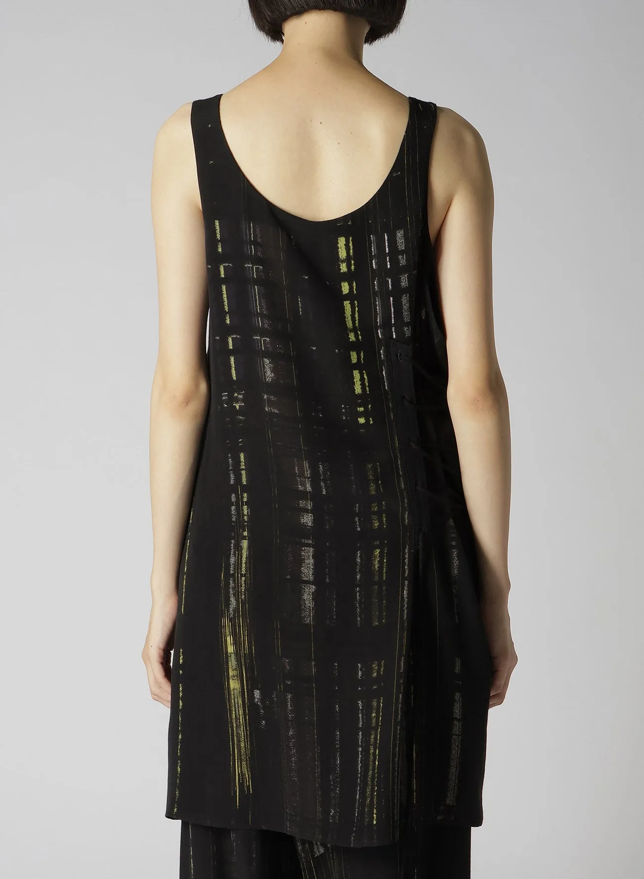 CU/RY HAND PAINTED PLAID PRINT LACE UP BLOUSE sold by Yohji Yamamoto product image thumbnail 5