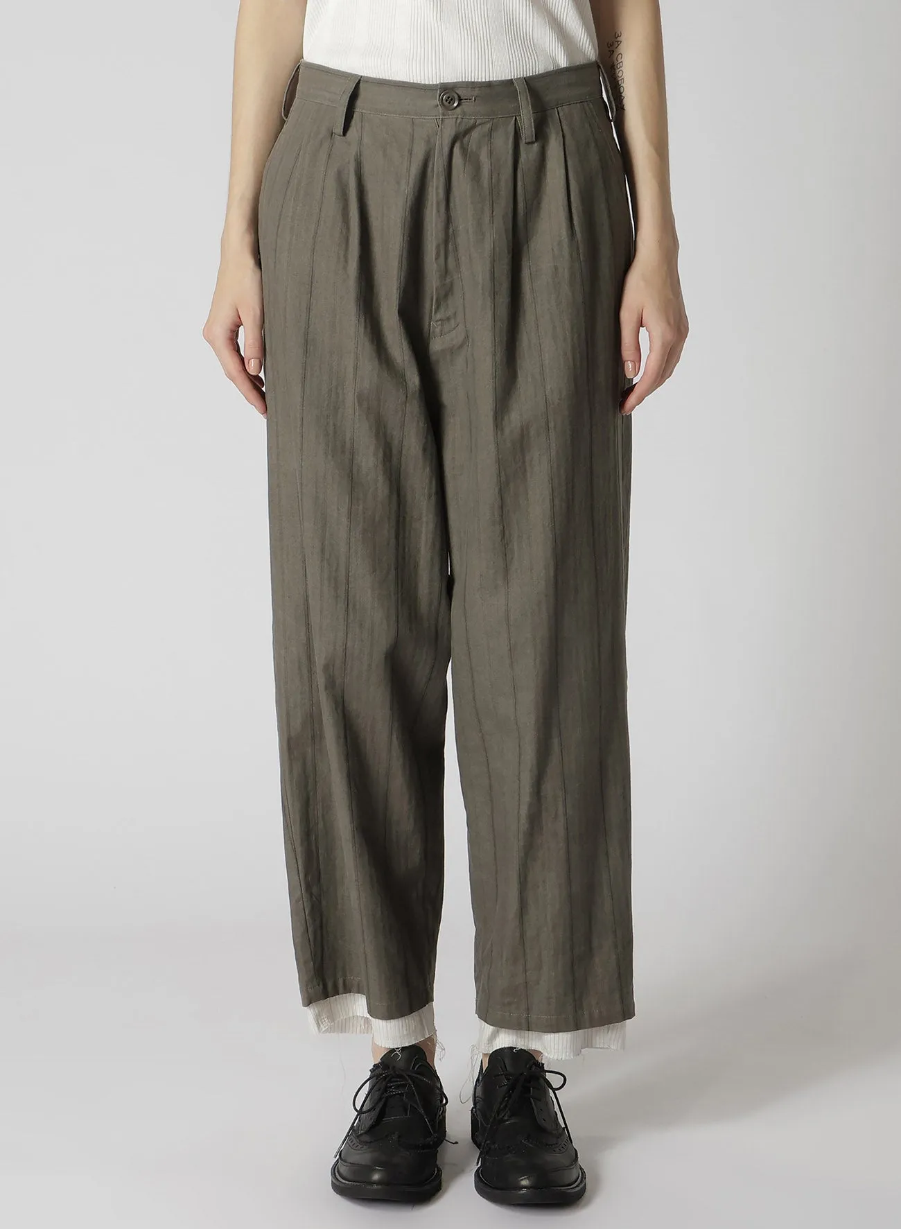 COTTON STRIPE INK DYED DOUBLE TUCK TAPERED PANTS sold by Yohji Yamamoto product image thumbnail 4