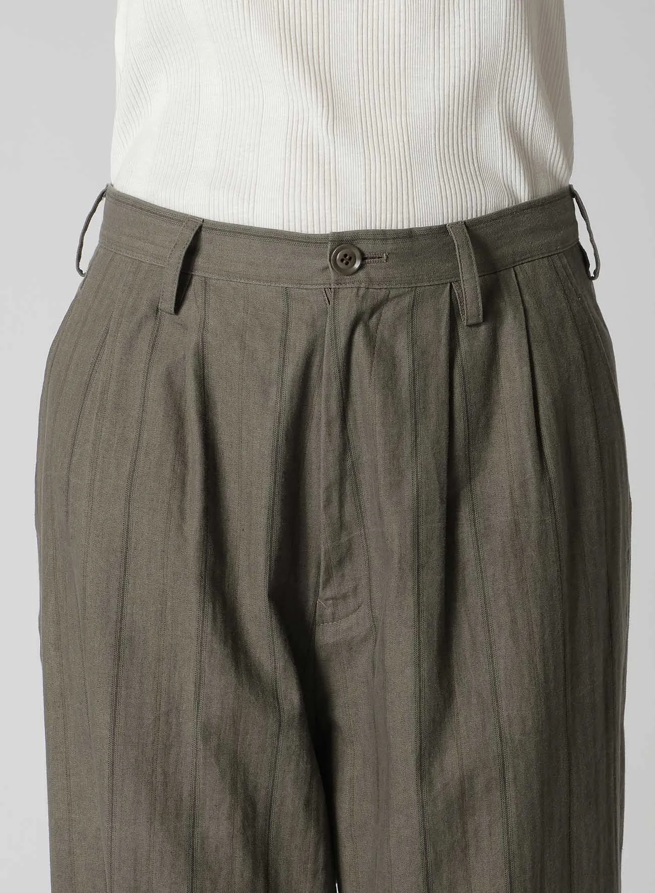 COTTON STRIPE INK DYED DOUBLE TUCK TAPERED PANTS sold by Yohji Yamamoto product image thumbnail 5