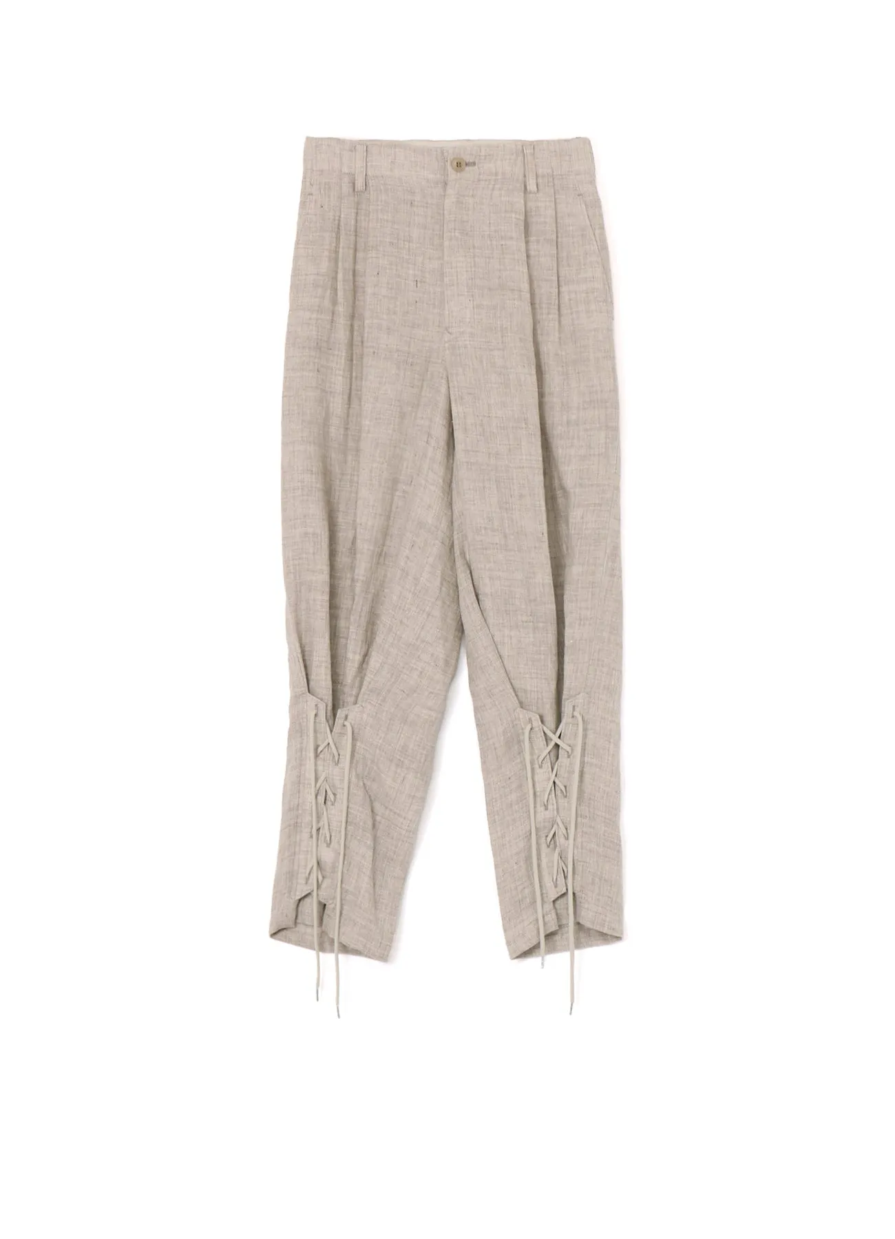 LINEN TWEED LACE UP HEM PANTS sold by Yohji Yamamoto