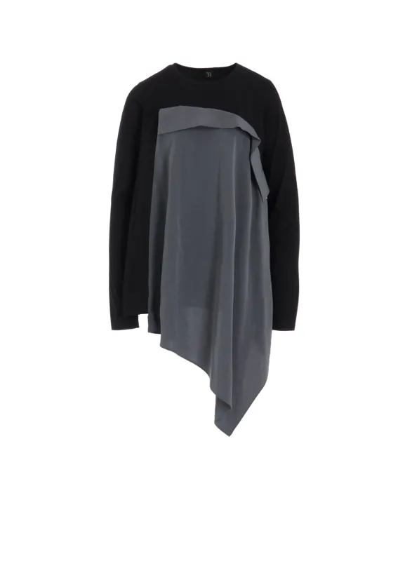 CREPE de CHINE/COTTON JERSEY COMBINATION LONG SLEEEVE T made by Yohji Yamamoto