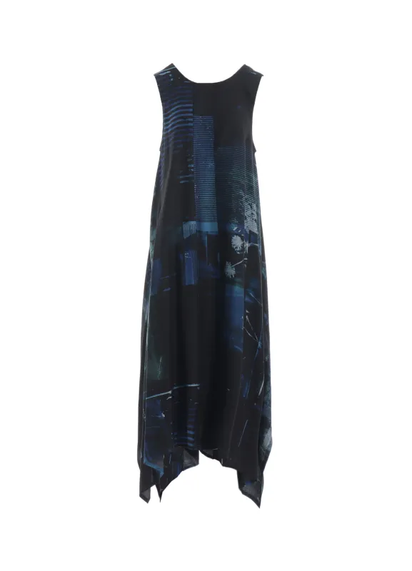 CUPRO BLURRY FLOWER PRINT BELT TENT DRESS sold by Yohji Yamamoto