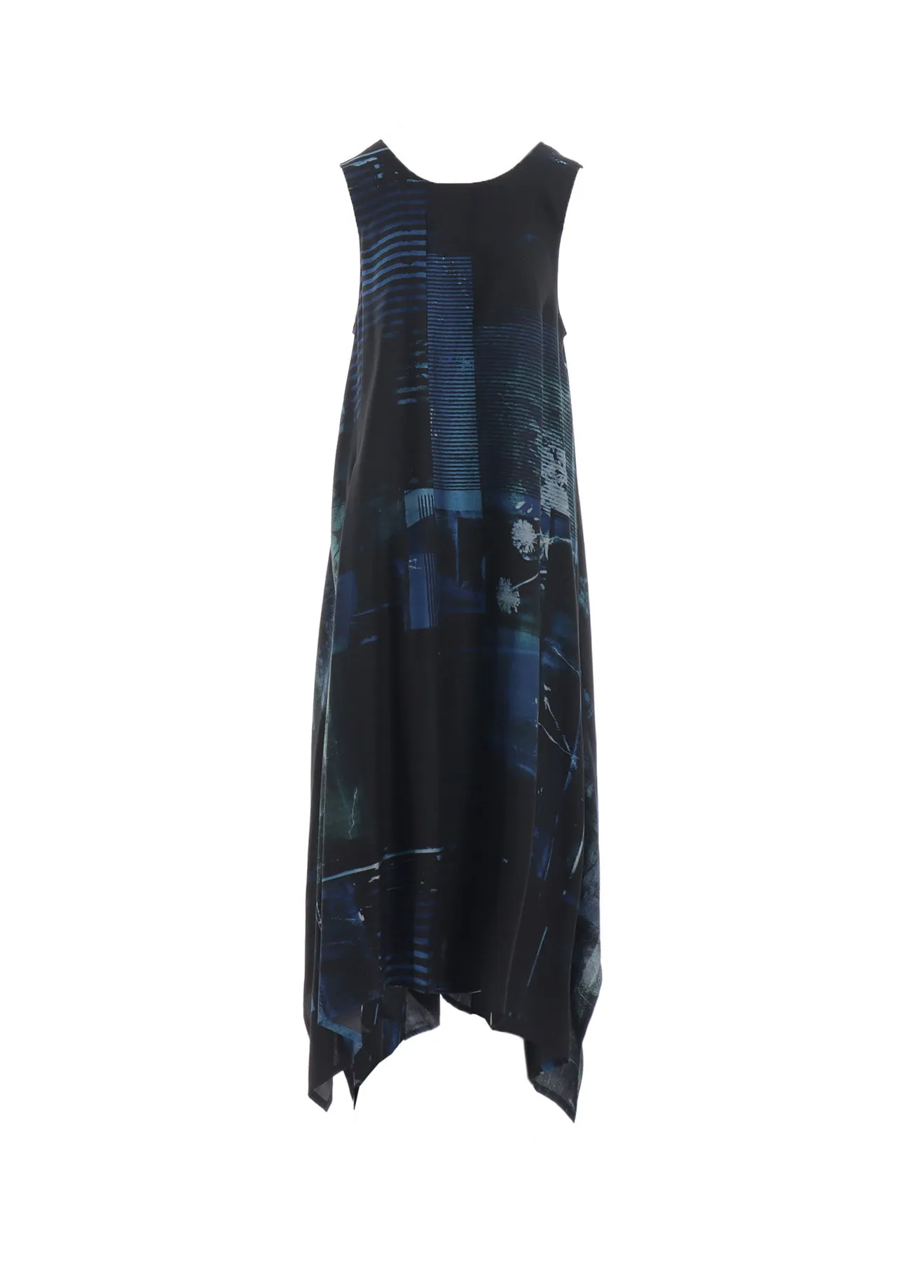 CUPRO BLURRY FLOWER PRINT BELT TENT DRESS sold by Yohji Yamamoto