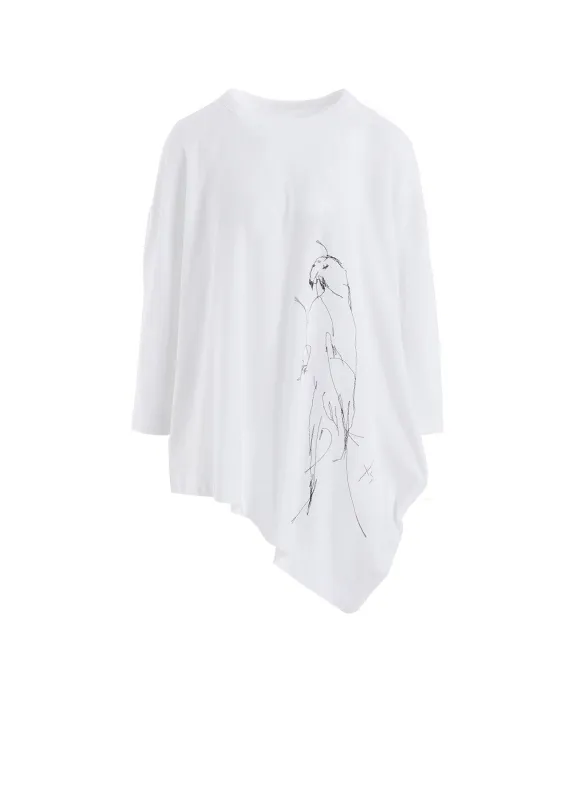 COTTON JERSEY ANIMAL PRINT ASYMMETRY DRAPE T sold by Yohji Yamamoto