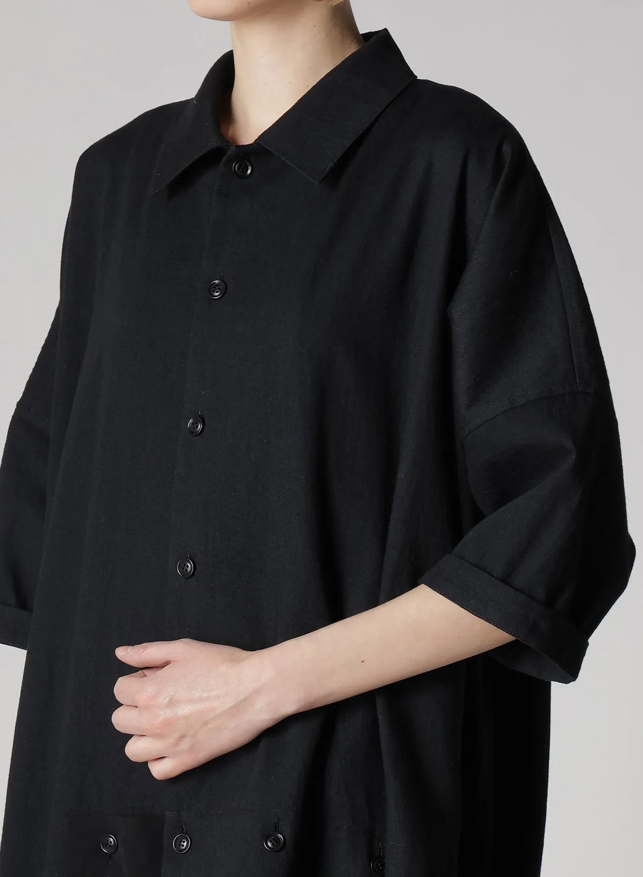 CREPE de CHINE/6oz DENIM ASYMMETRIC HALF SLEEVE DRESS sold by Yohji Yamamoto product image thumbnail 5