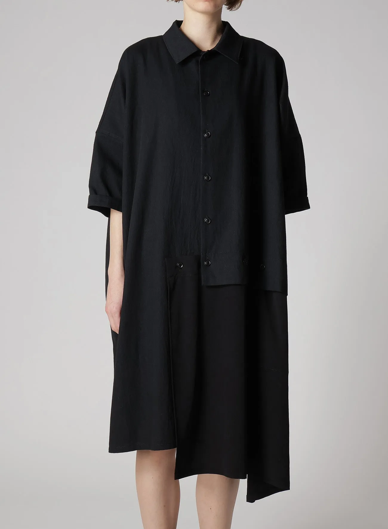 CREPE de CHINE/6oz DENIM ASYMMETRIC HALF SLEEVE DRESS sold by Yohji Yamamoto product image thumbnail 4