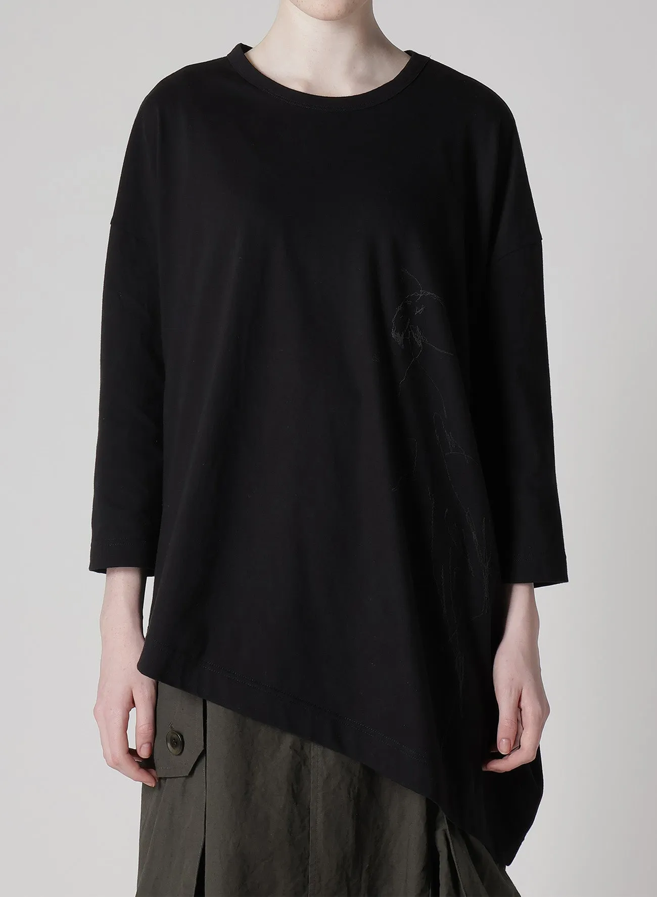 COTTON JERSEY ANIMAL PRINT ASYMMETRY DRAPE T sold by Yohji Yamamoto product image thumbnail 4