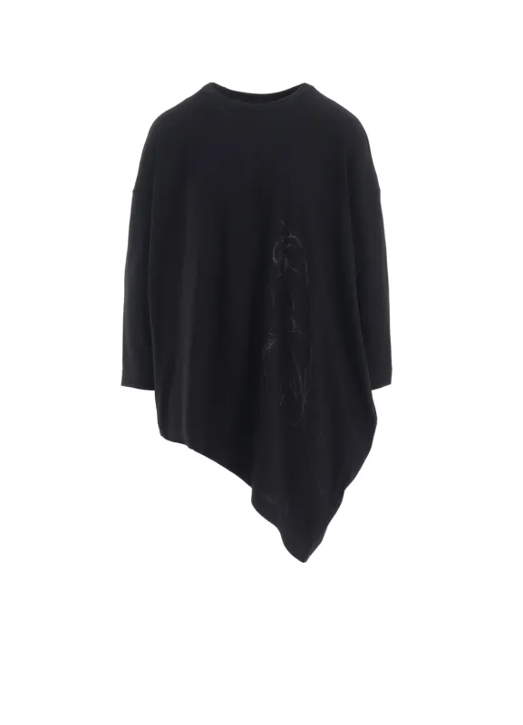 COTTON JERSEY ANIMAL PRINT ASYMMETRY DRAPE T sold by Yohji Yamamoto