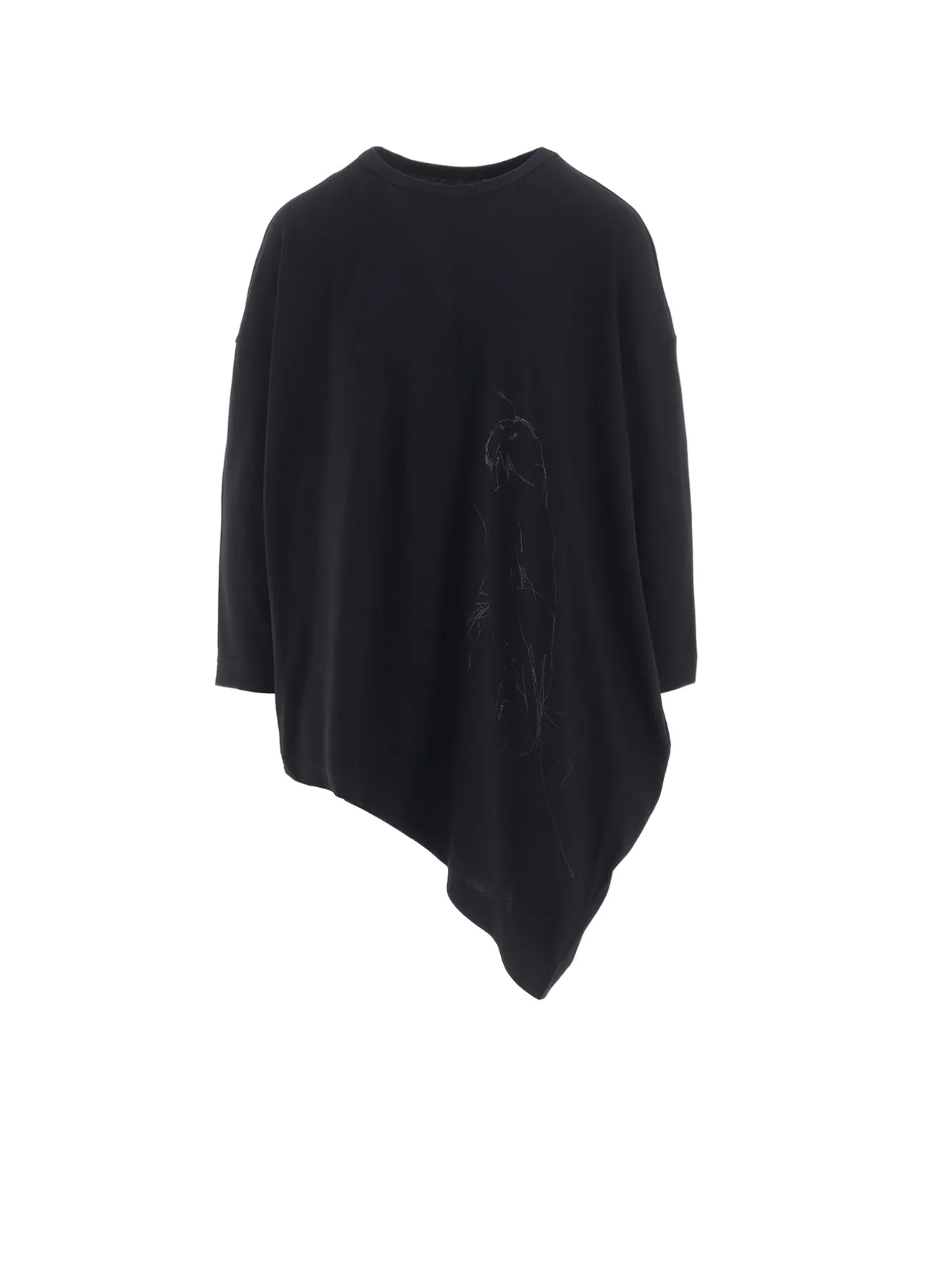 COTTON JERSEY ANIMAL PRINT ASYMMETRY DRAPE T sold by Yohji Yamamoto