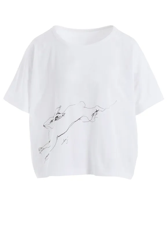 COTTON JERSEY ANIMAL PRINT CROPPED HALF SLEEVE T made by Yohji Yamamoto
