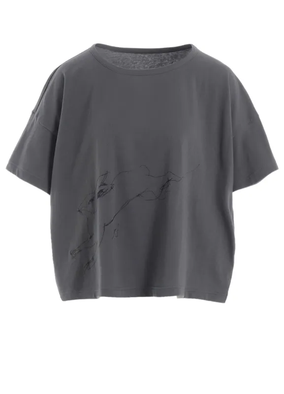 COTTON JERSEY ANIMAL PRINT CROPPED HALF SLEEVE T made by Yohji Yamamoto