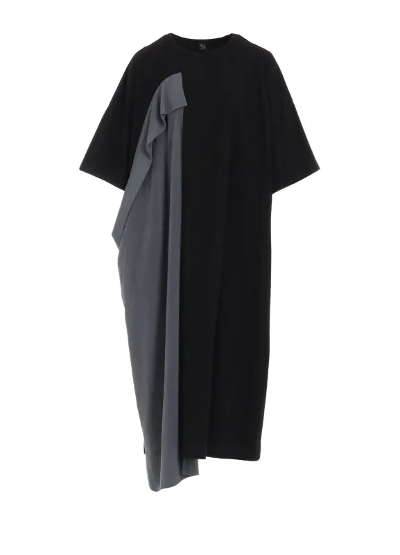 CREPE de CHINE/COTTON JERSEY COMBINATION HALF SLEEVE DRESS sold by Yohji Yamamoto