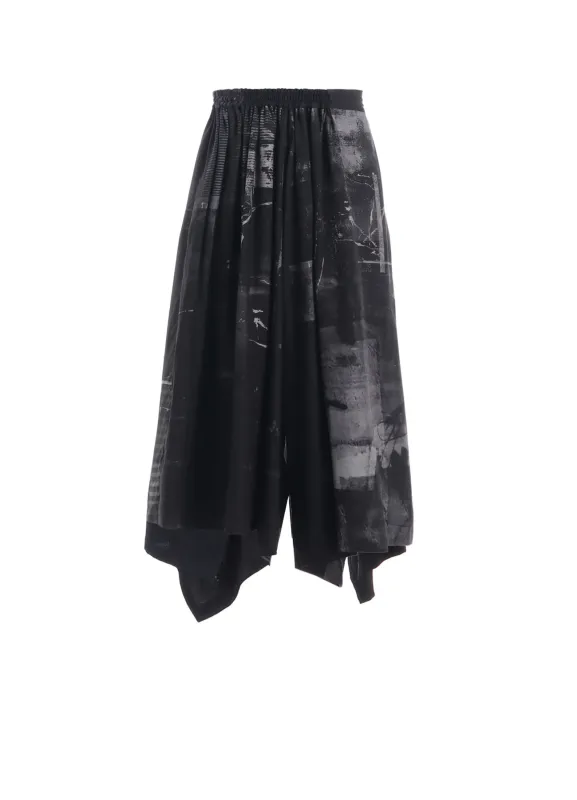 CUPRO BLURRY FLOWER PRINT RIGHT-SIDE GATEHRED PANTS sold by Yohji Yamamoto