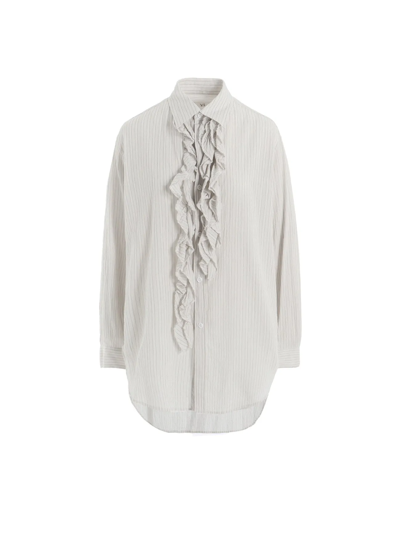COTTON VOILE UNTRIMMED FRILL STRIPE BLOUSE sold by Yohji Yamamoto