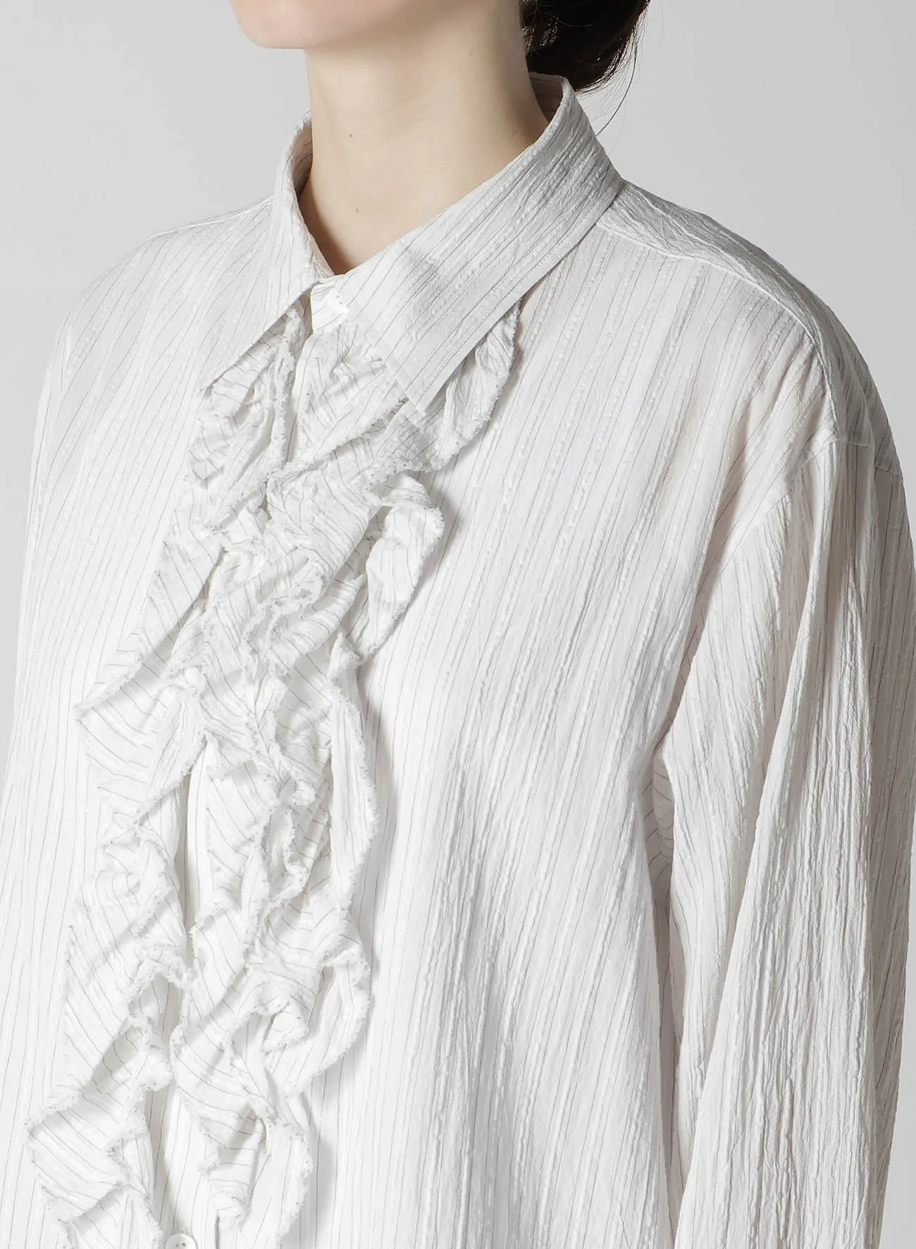 COTTON VOILE UNTRIMMED FRILL STRIPE BLOUSE sold by Yohji Yamamoto product image thumbnail 5