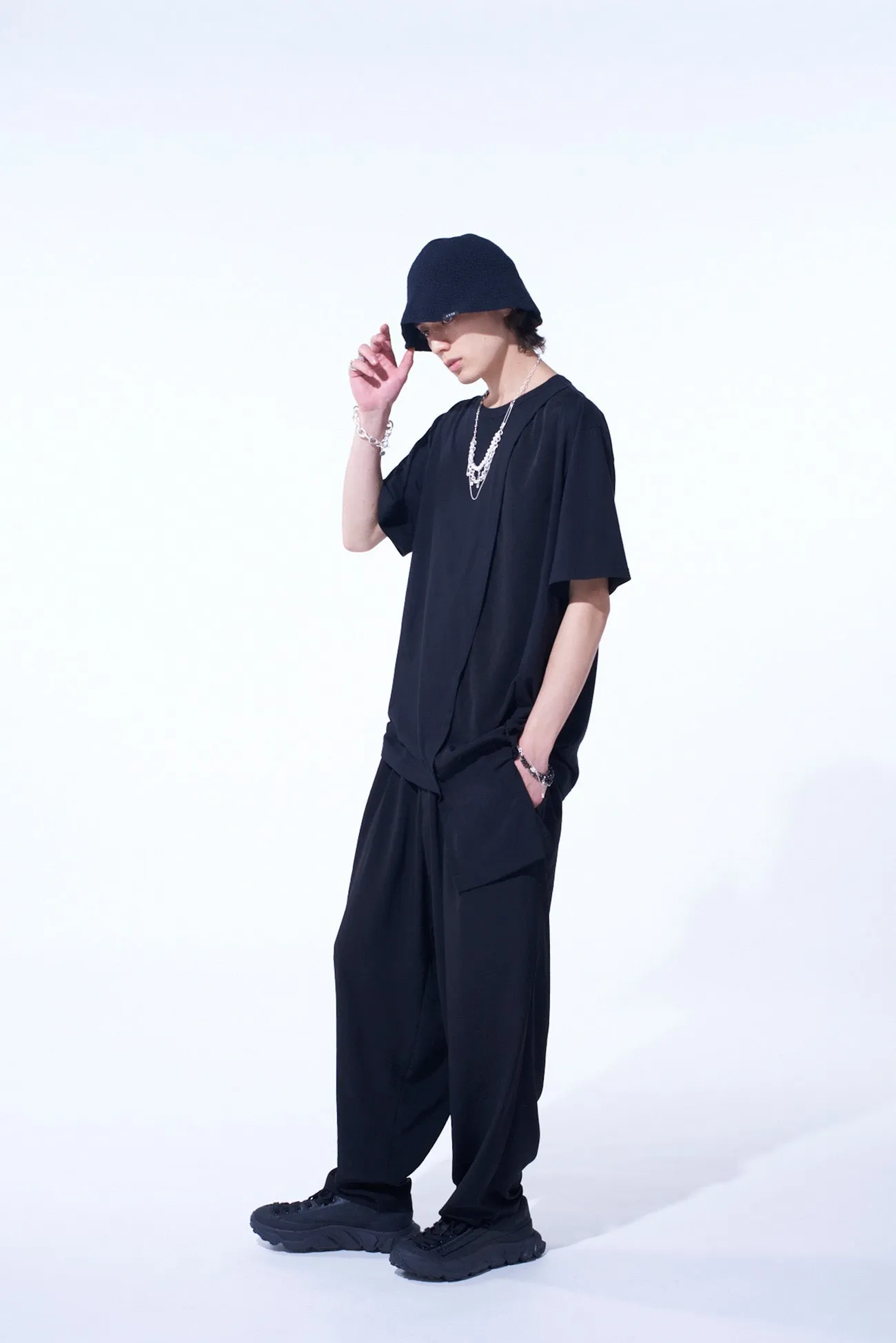 SOFT JERSEY+CREPE de CHINE ASYMMETRICAL T-SHIRT sold by Yohji Yamamoto product image thumbnail 2
