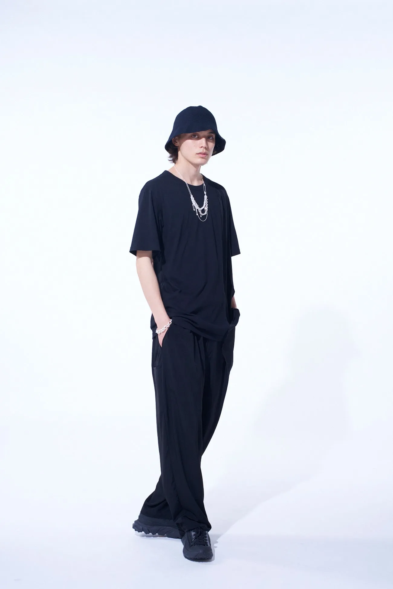 SOFT JERSEY+CREPE de CHINE ASYMMETRICAL T-SHIRT sold by Yohji Yamamoto product image thumbnail 4
