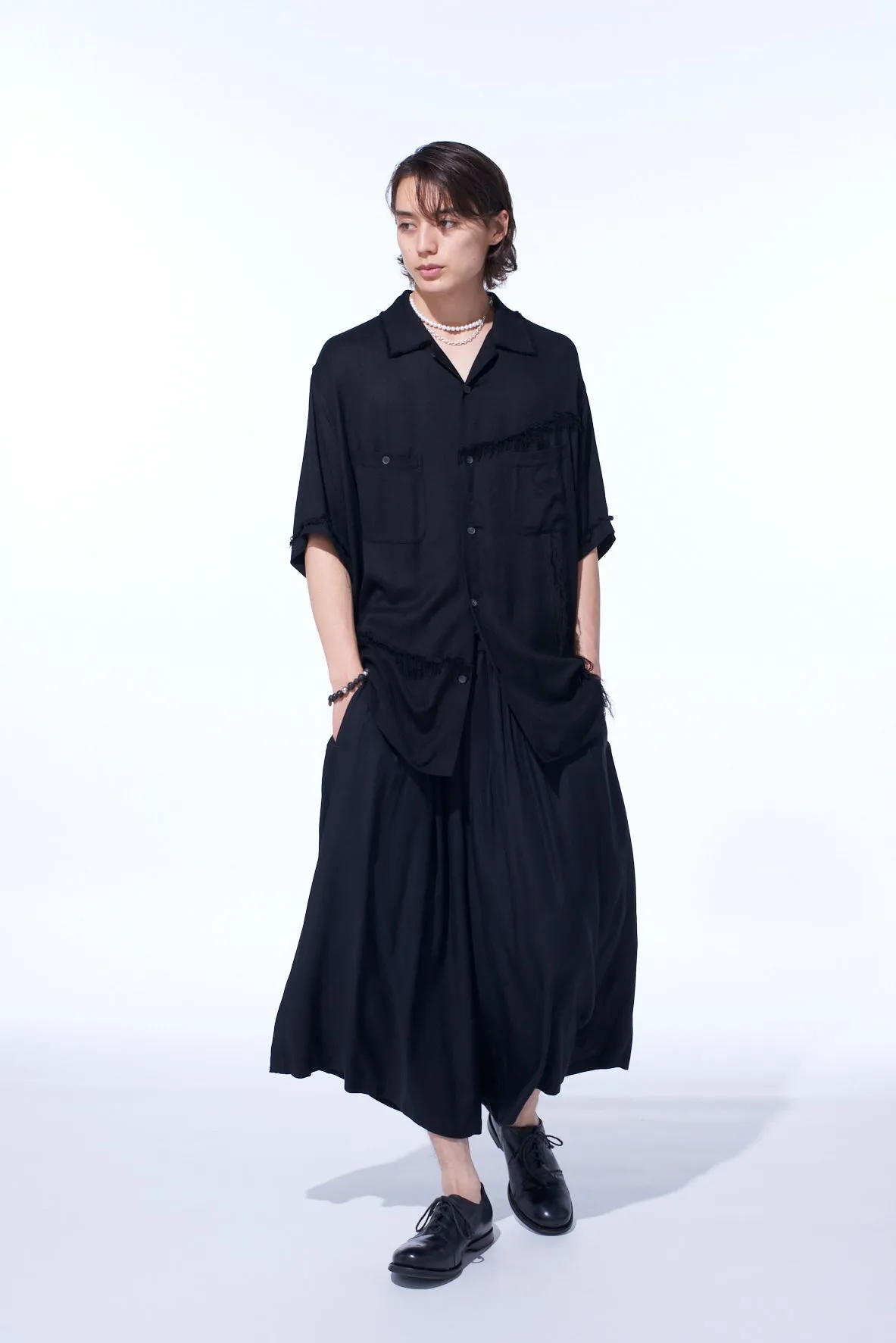 VISCOSE TWILL CUT-OFF OPEN-COLLAR SHIRT sold by Yohji Yamamoto product image thumbnail 2