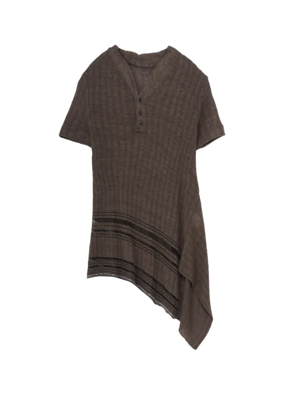 DROP NEEDLE RIB STRIPE ASYMMETRIC HEM PULLOVER sold by Yohji Yamamoto